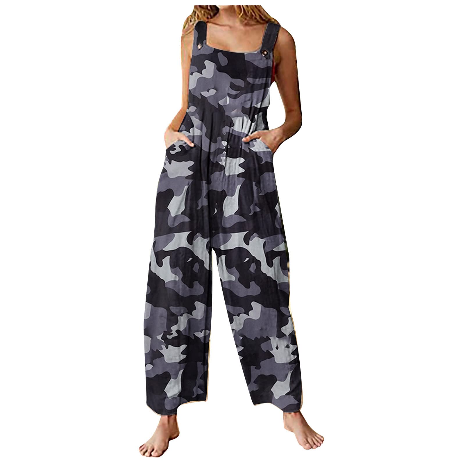 **Women's Camo Jumpsuit - Sleeveless Summer Romper with Pockets | Stylish Casual Outfit for Outdoor Adventures, Travel & Streetwear**