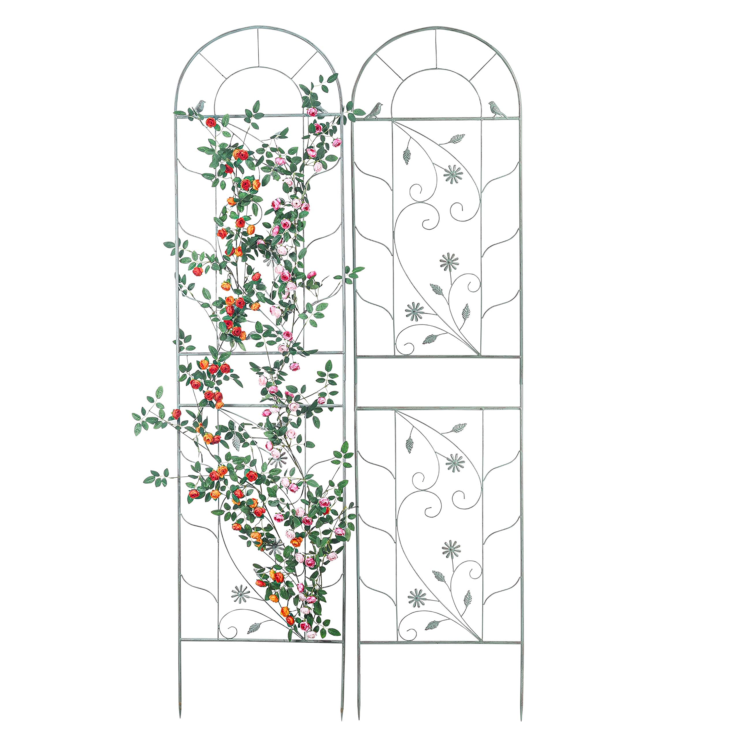 Premium 2-Pack Green Metal Garden Trellises - 210cm Tall Rustic Plant Climbing Support for Roses, Flowers & Vines | Durable Wall Mount & In-Ground Plant Stand for Outdoor Decor, Patio & Backyard Landscaping