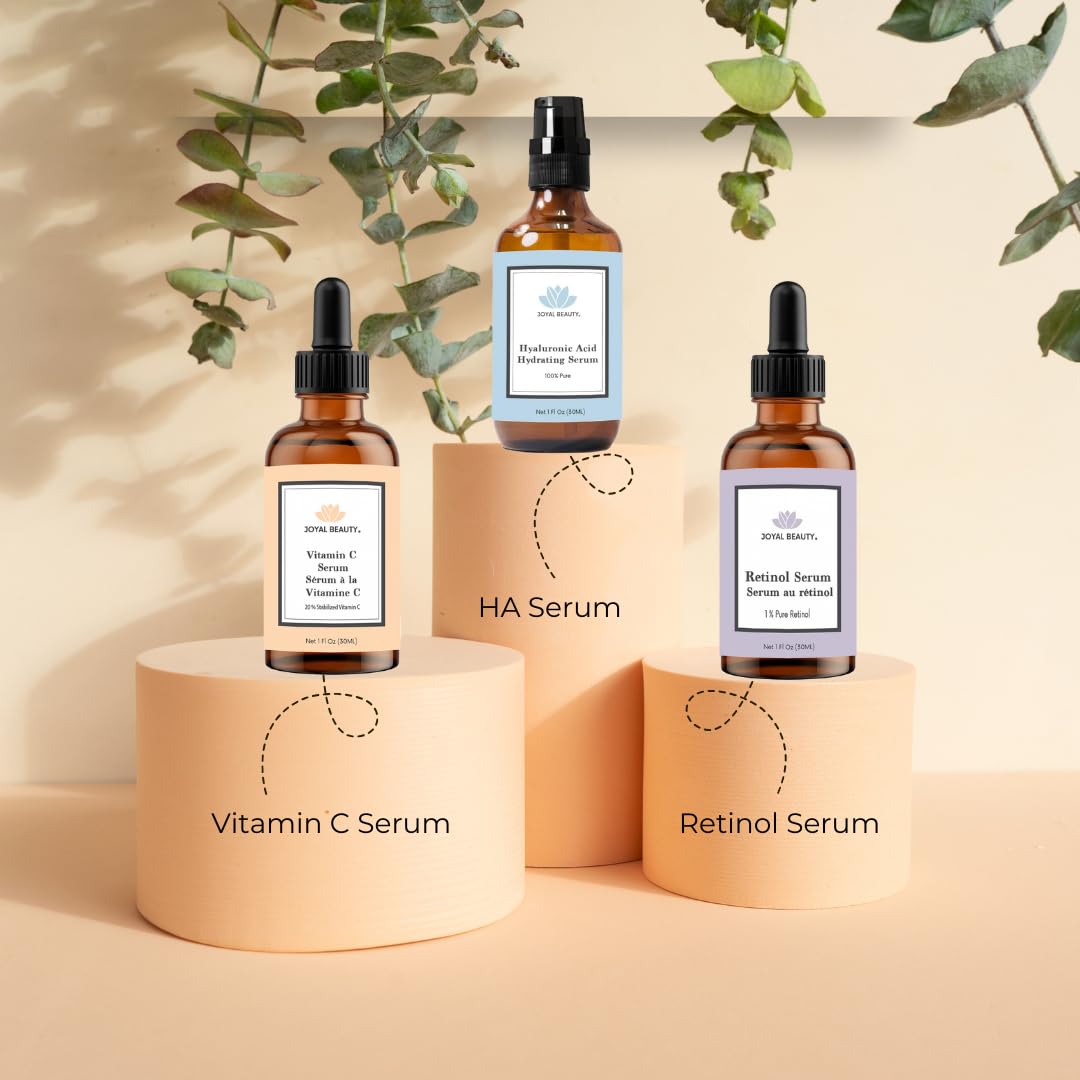 Joyal Beauty Vitamin C Serum, Hyaluronic Acid Serum & Retinol Serum 3-Pack - Brightening, Hydrating & Anti-Aging Skincare Set for Face & Neck | Day & Night Use for Glowing Skin