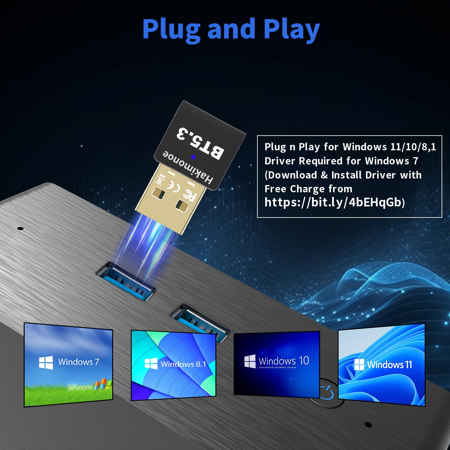 Latest Bluetooth 5.3 Adapter for PC & Laptop - Wireless USB Dongle for Windows 11/10/8.1 - Plug & Play Bluetooth Transmitter for Headphones, Speakers, Keyboard, Mouse & Printers - Perfect for Home Office, Gaming & Streaming