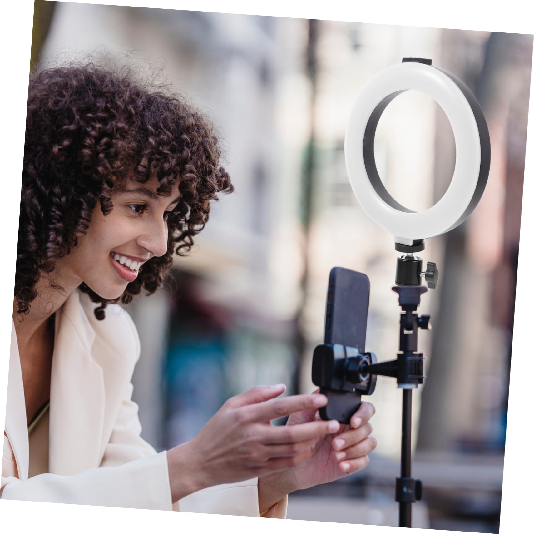 Gatuida Adjustable LED Fill Light & Laptop Stand - Portable Ring Light for Phone/PC, White Clamshell Design - Perfect for Video Calls, Streaming & Content Creation