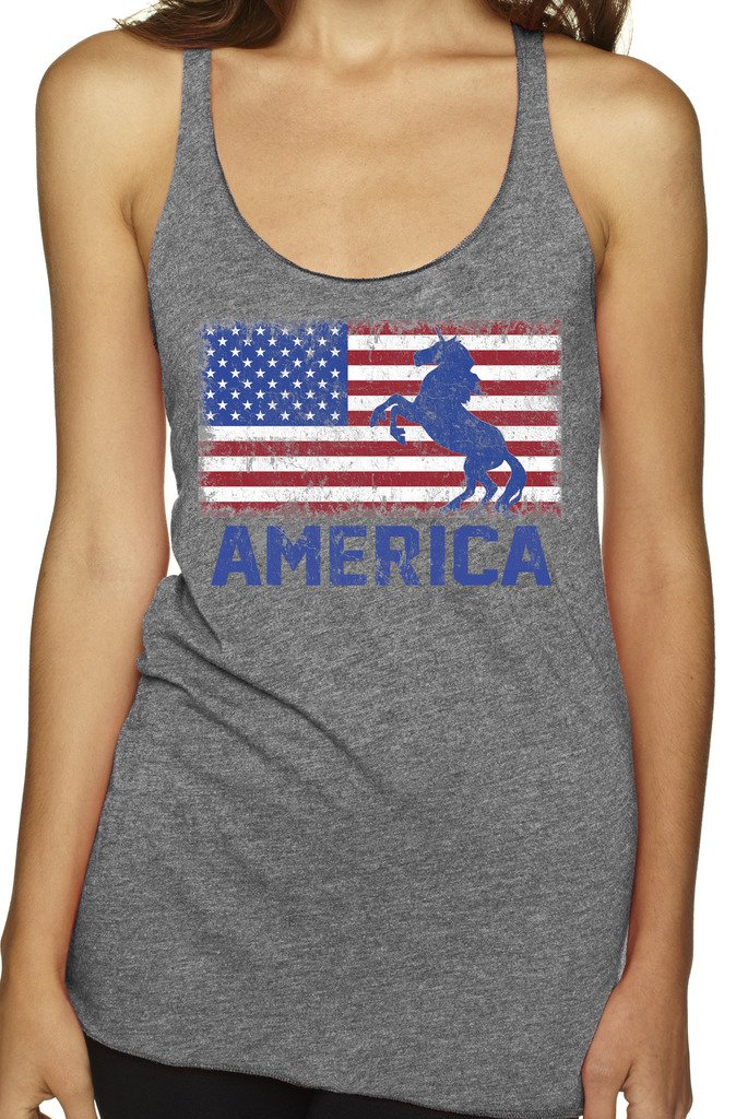 SoRock Women's USA Flag Patriotic Unicorn Tri-Blend Tank Top - Heather Grey - Perfect for 4th of July, Summer Festivals & Casual Wear