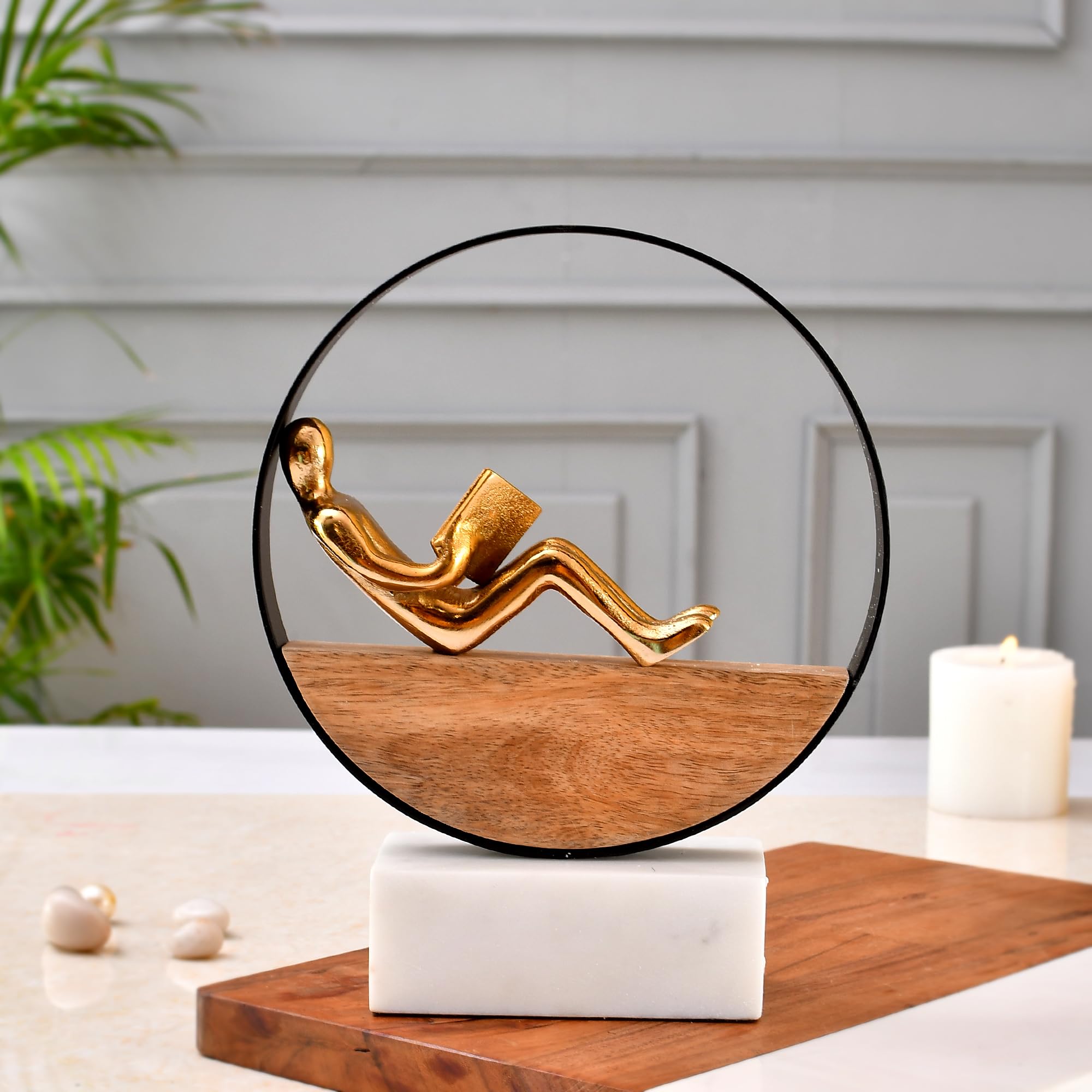 Metal Man Reading Book Statue - Modern Art Home Decor for Living Room, Bedroom, Study - 6.35cm & 25.4cm Multicolor Decorative Showpiece - Perfect Gift for Book Lovers & Office Desk Decoration