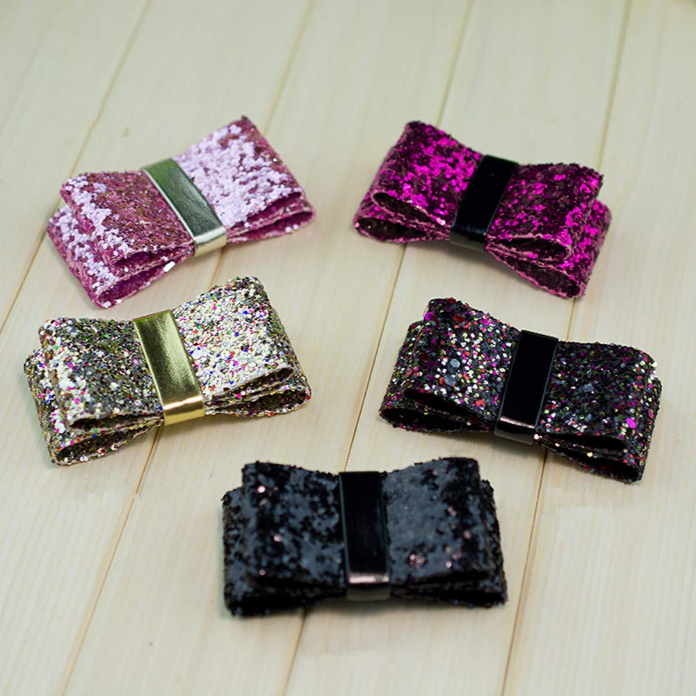 Douqu Glitter Bow Shoe Clips for Women - Gold Sparkling Artificial Leather Shoe Charms, Perfect for Parties, Weddings & Fashion Accessories