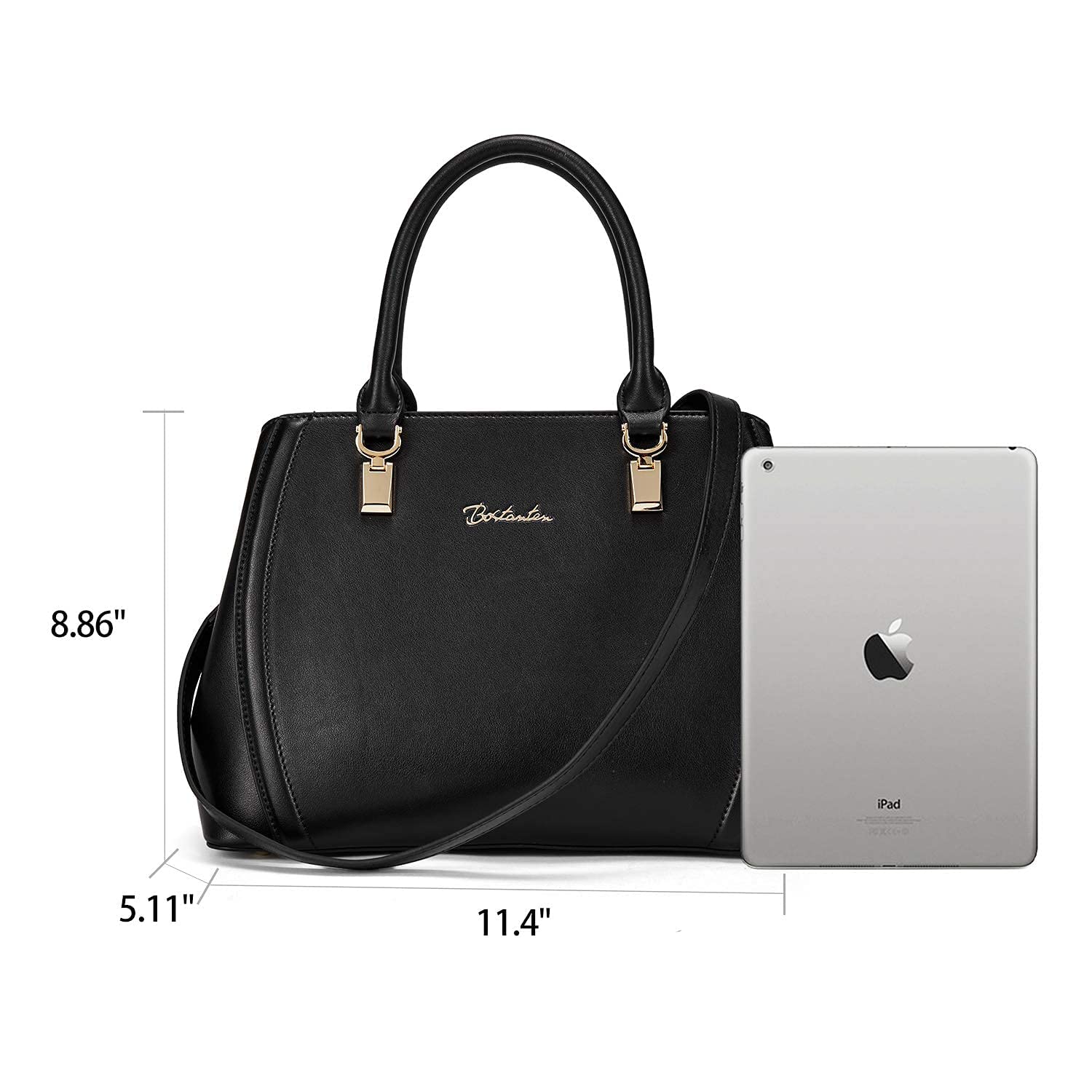 BOSTANTEN Women's Genuine Leather Handbag - Designer Top Handle Satchel Shoulder Bag & Crossbody Purse with RFID Blocking Wallet Set (Black) - Perfect for Work, Travel, and Everyday Use