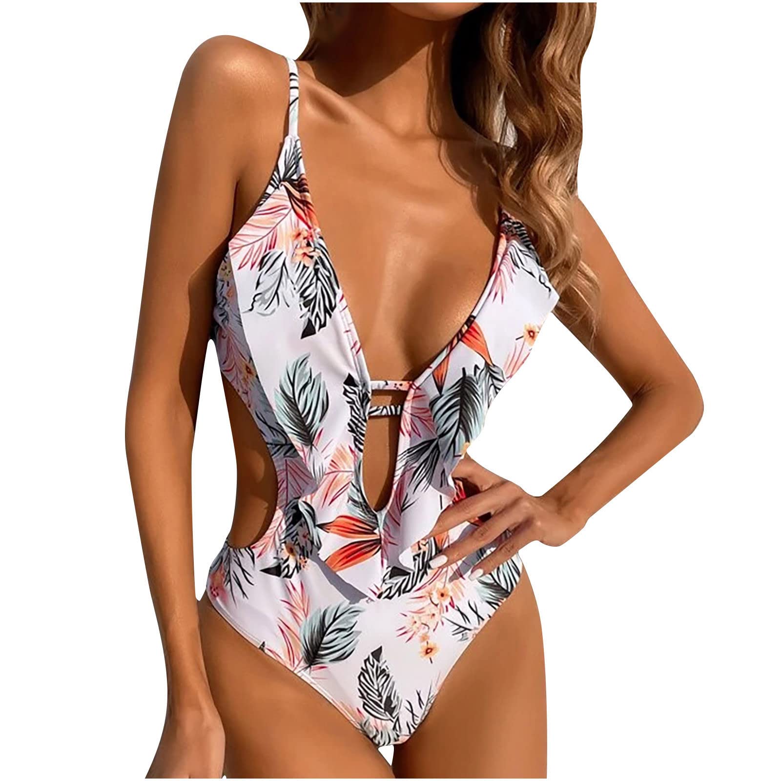Sexy One-Piece Swimsuits for Women - Floral & Striped Cutout Lace-Up Bathing Suits Plus Size | Beach Vacation, Pool Party, Summer Swimwear