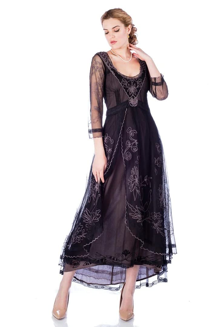 Nataya 40163 Vintage Style Black Downton Abbey Inspired Mother of The Bride Dress - Perfect for Weddings, Formal Events & Special Occasions