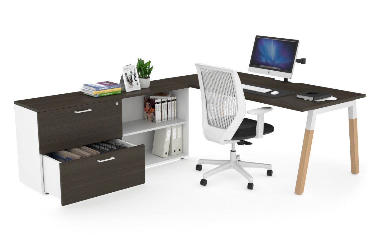 Premium Quadro A Legs Executive Desk - Solid Wood Legs with White Cross Beam [1800L x 800W] - Perfect for Home Office, Conference Room & Executive Workspace
