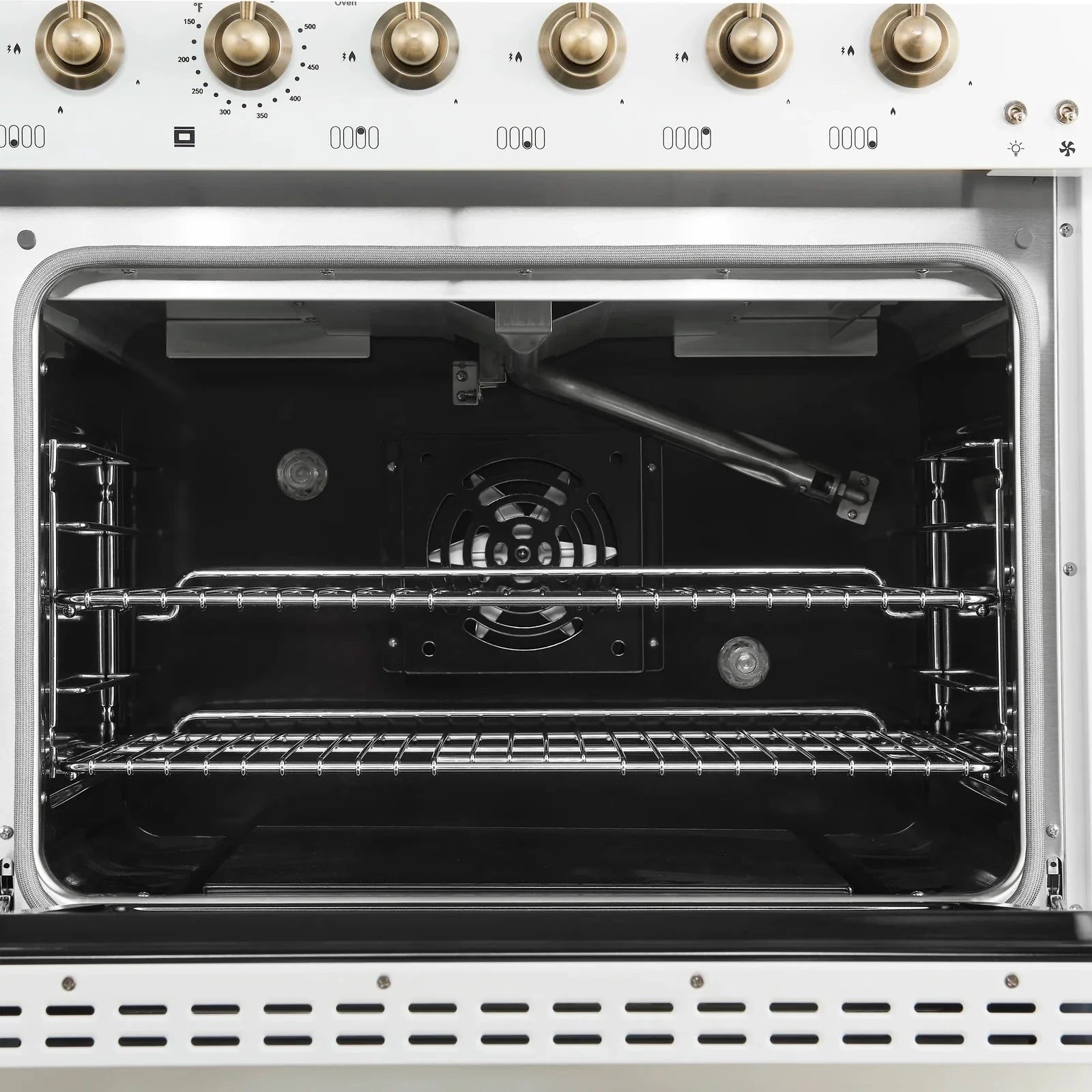 Forno Antico 48-Inch Dual Fuel Range with 8 Gas Burners & Electric Convection Oven - White Finish with Antique Brass Trim (Model FFSGS6113 48WHT) | Perfect for Professional Home Kitchens & Gourmet Cooking