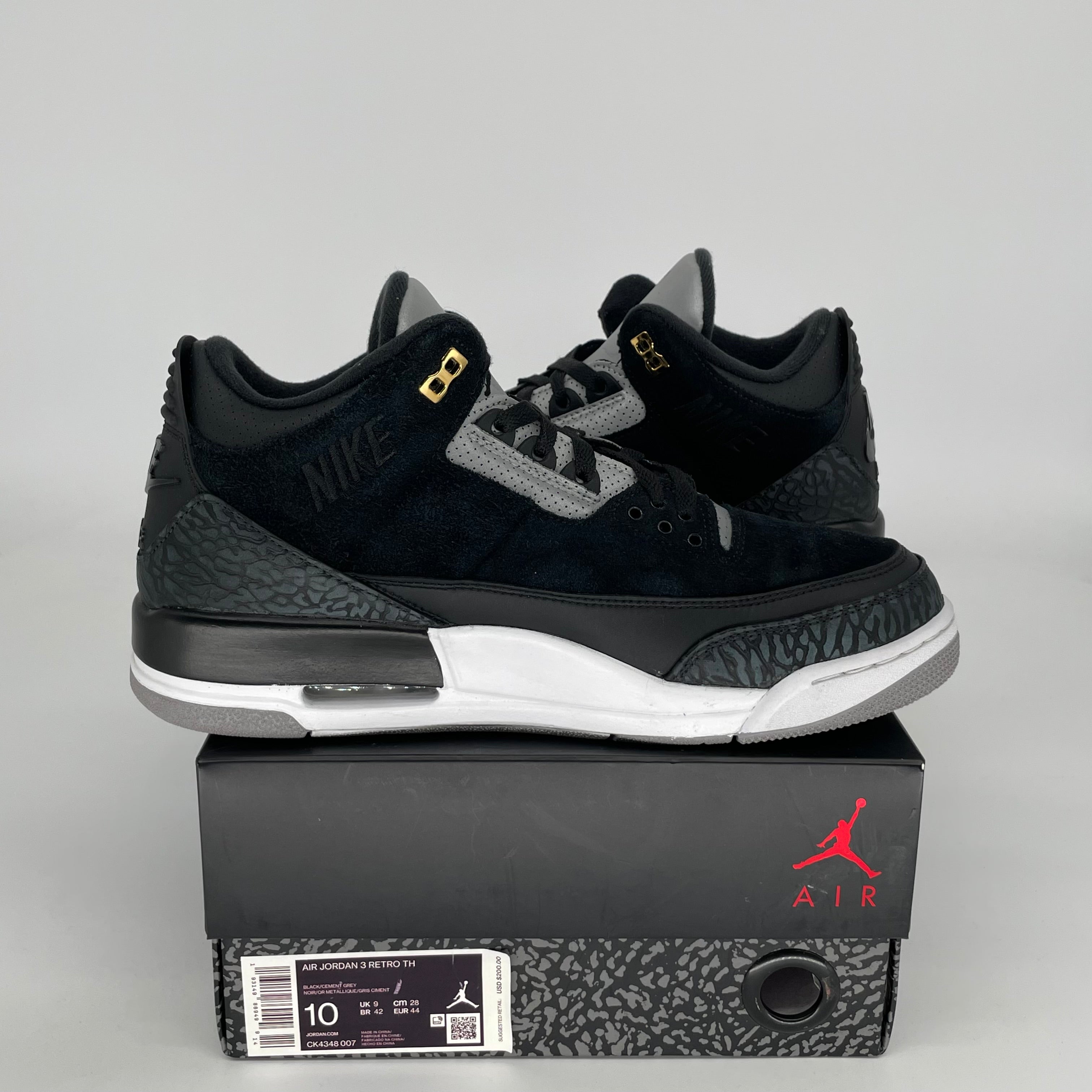 Original Air Jordan 3 Tinker Black Cement Gold Men's Basketball Shoes Size 10 (CK4348-007) - Retro Sneakers for Streetwear & Basketball Games