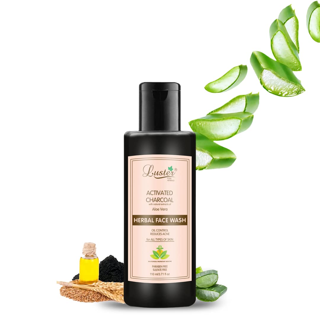 Luster Activated Charcoal Facial Cleanser with Aloe Vera Extract | Deep Pore Cleansing for Acne-Prone Skin | Oil Control & Hydration for Oily & Dry Skin | Sulfate-Free & Paraben-Free Face Wash for Men & Women | 110ml (2-Pack) | Perfect for Daily Skincare Routine & Travel