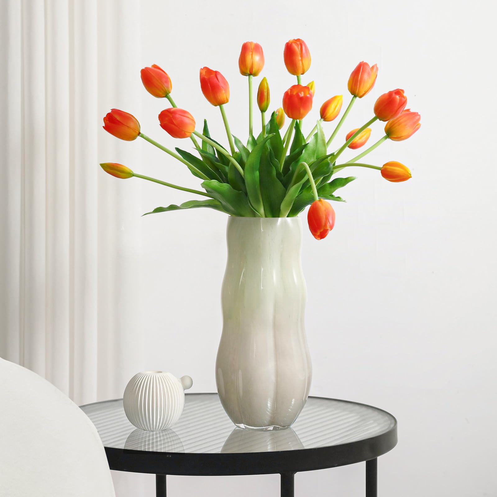 20pcs Real Touch Artificial Tulips Flowers - Faux Latex Tulip Bouquet with Gift Box for Wedding, Party, Home & Room Decoration (Orange) - Perfect for Centerpieces, Tablescapes & Seasonal Displays