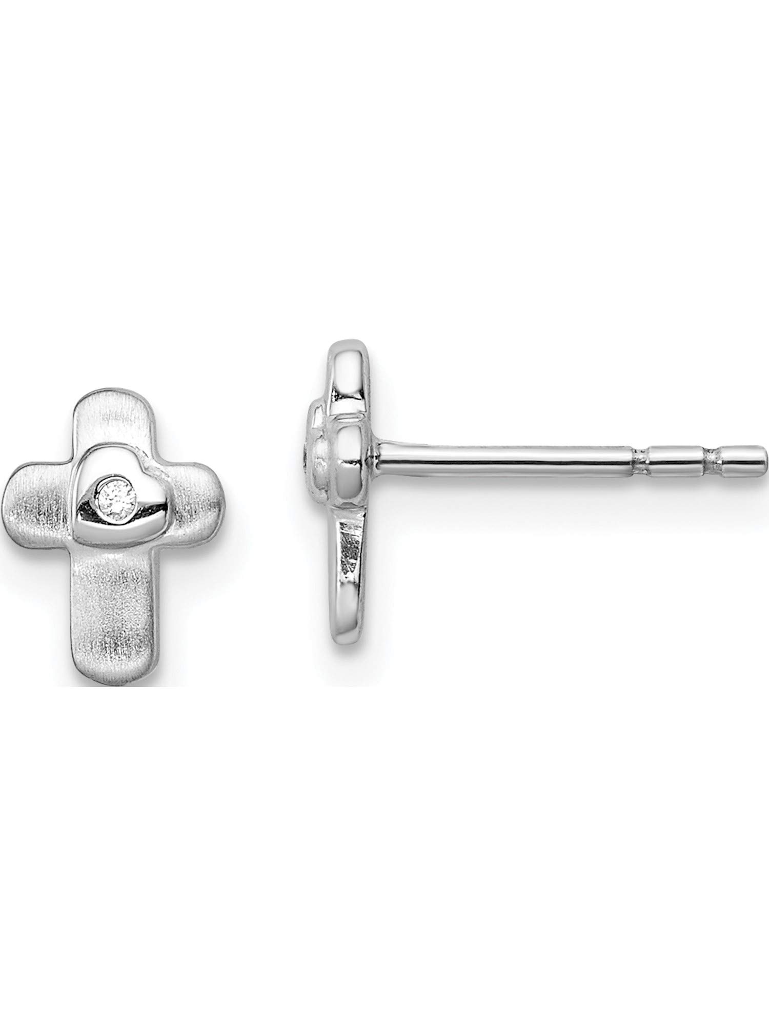 Sterling Silver Rhodium Plated Cubic Zirconia Flower Heart Stud Earrings - 8mm Length, 6mm Width - Perfect for Valentine's Day Gifts, Anniversary Presents & Everyday Elegance