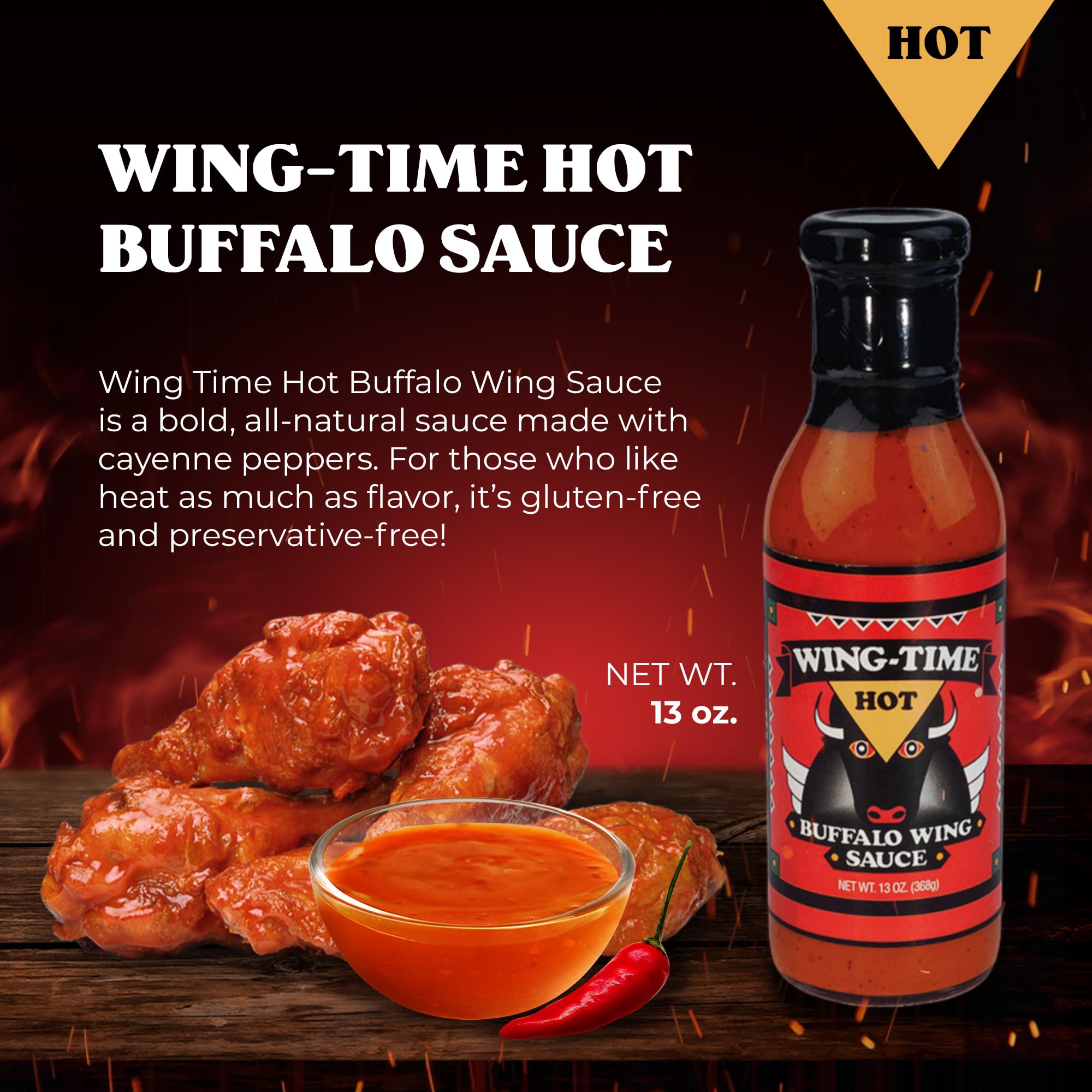 Best Buffalo Wing Sauce - Wing Time Hot Sauce, 13oz (Pack of 2) - Perfect for Game Day, Parties & BBQ | Authentic Restaurant-Style Spicy Chicken Wing Sauce