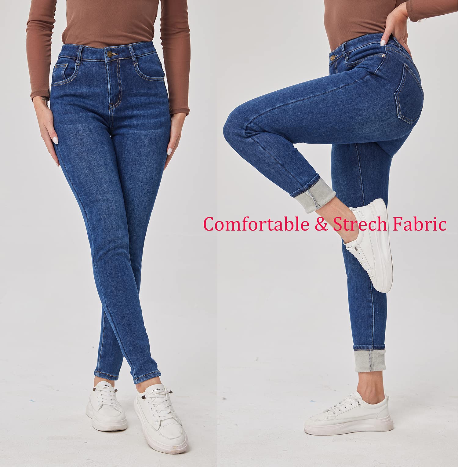 Fakanhui Women's Fleece Lined Thermal Skinny Jeans - Winter Warm Stretch Denim Pants for Cold Weather, Outdoor Activities & Casual Wear