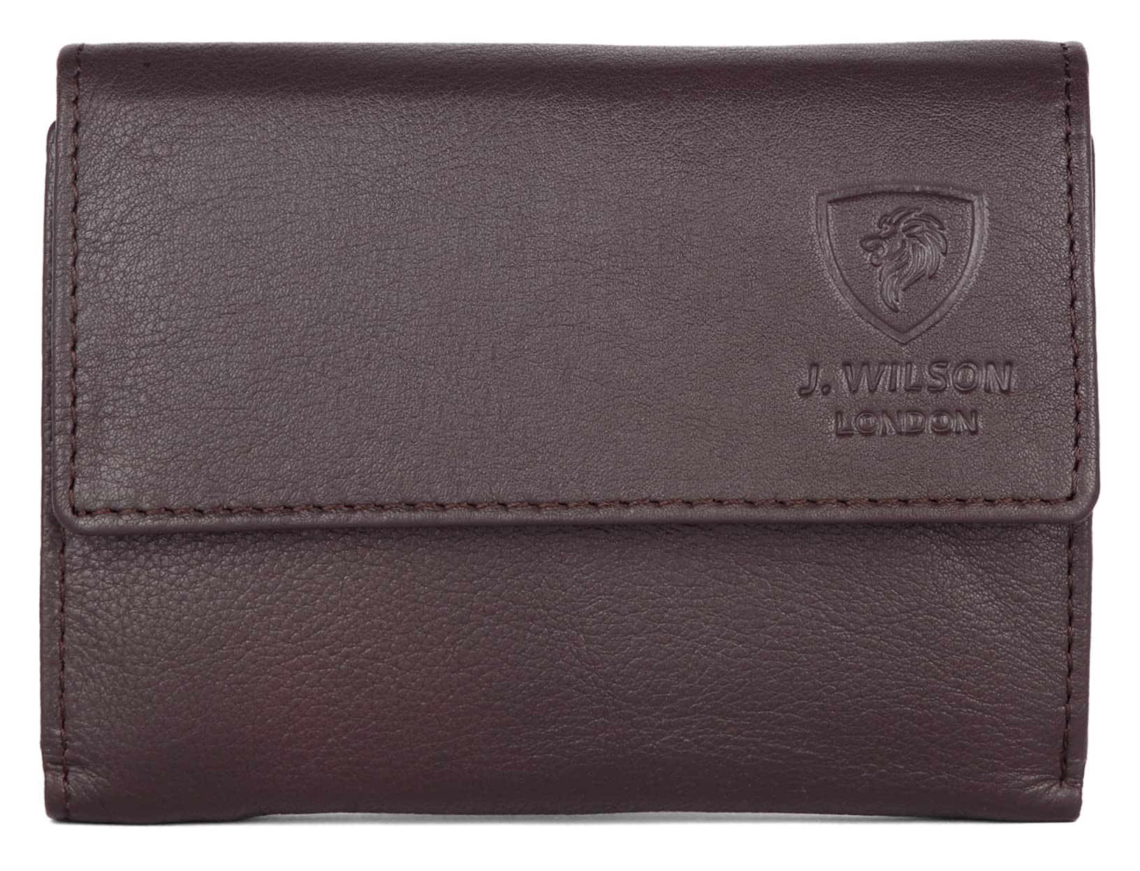 J. Wilson London Women's RFID Blocking Leather Wallet with Zip Pocket - Stylish Designer Purse for Credit Cards & Cash - Perfect for Travel, Shopping & Everyday Use (Brown)