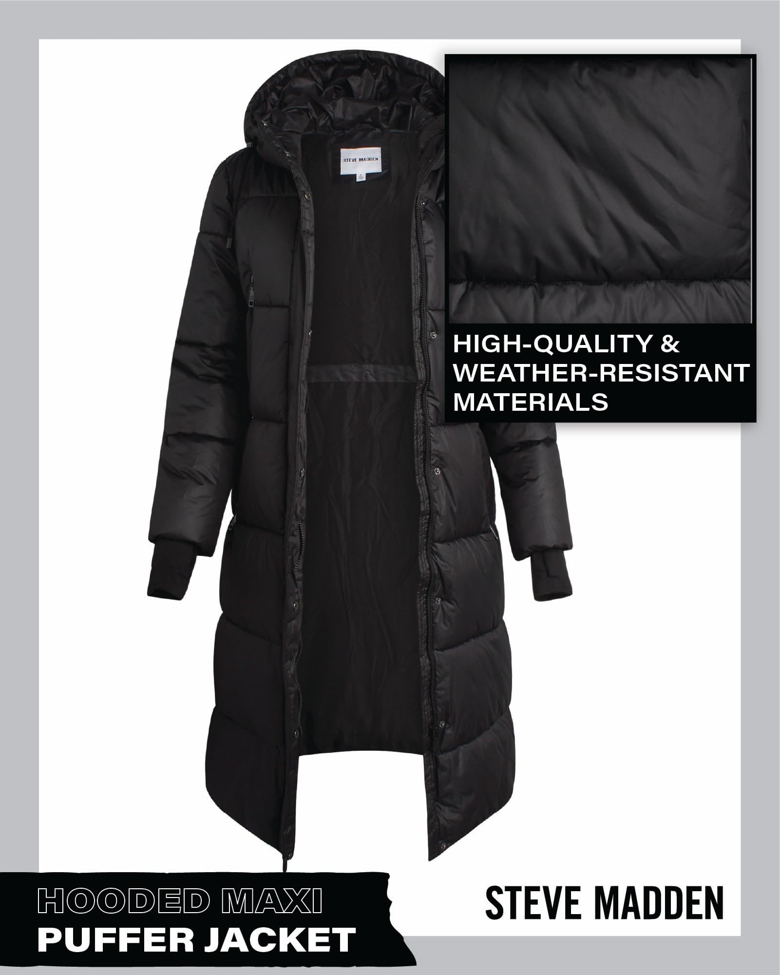 Steve Madden Women's Maxi Puffer Jacket - Heavyweight Insulated Long Winter Coat with Hood, Weatherproof Zippers & Warm Faux Fur Trim (S-XL) | Waterproof Cold Weather Outerwear for Snow, Skiing & Everyday Winter Fashion