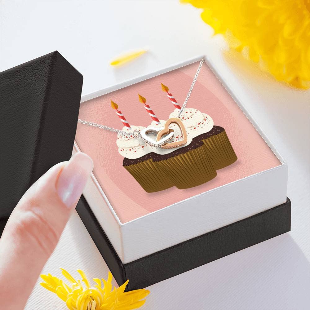 18k Rose Gold Inseparable Love Pendant Necklace with Birthday Cupcake Charm - 16