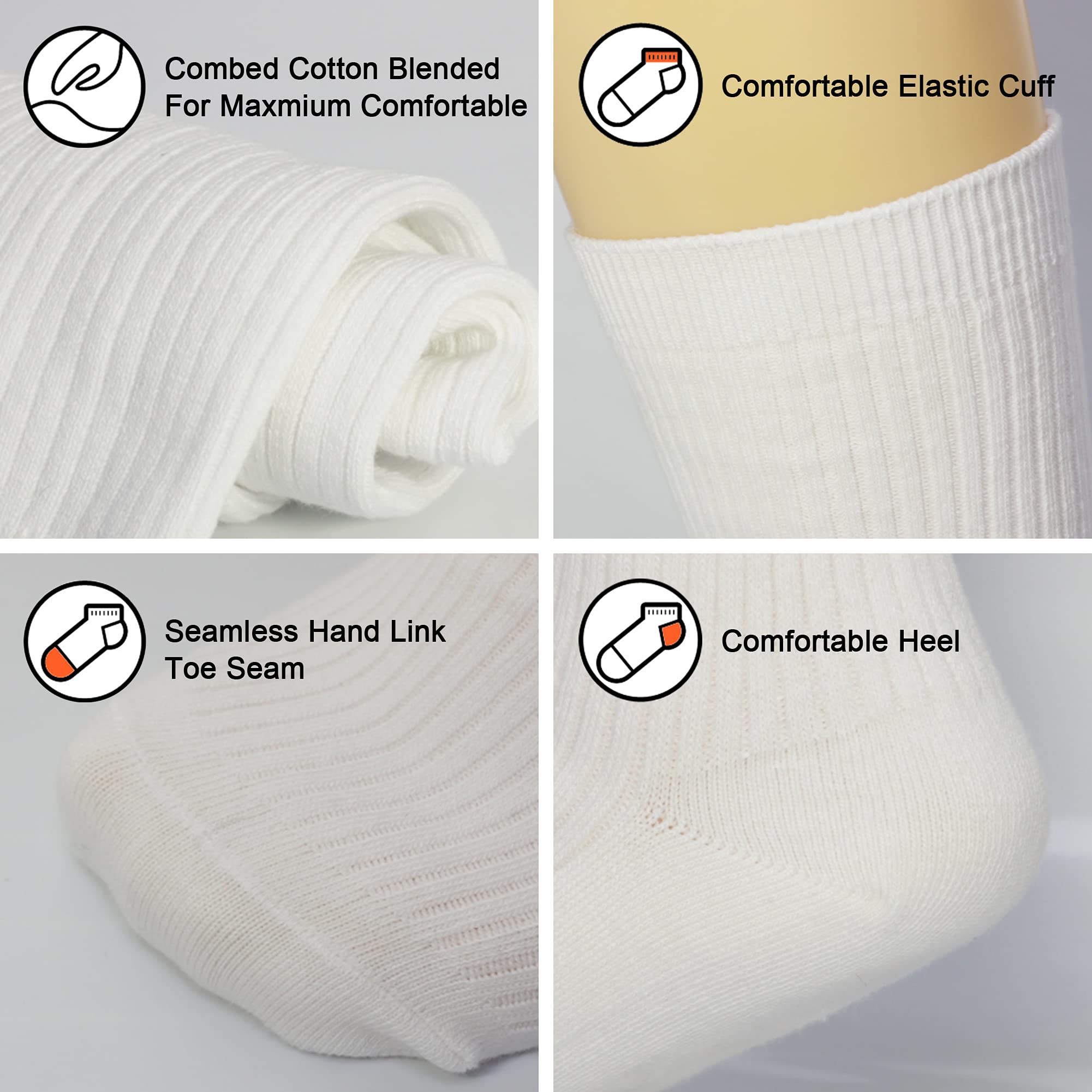 **Girls Knee High Socks for School Uniform - Soft Seamless Cotton Stockings (White & Black, 3-Pack) - Perfect for Kids' Daily Wear, Sports & Dress-Up**