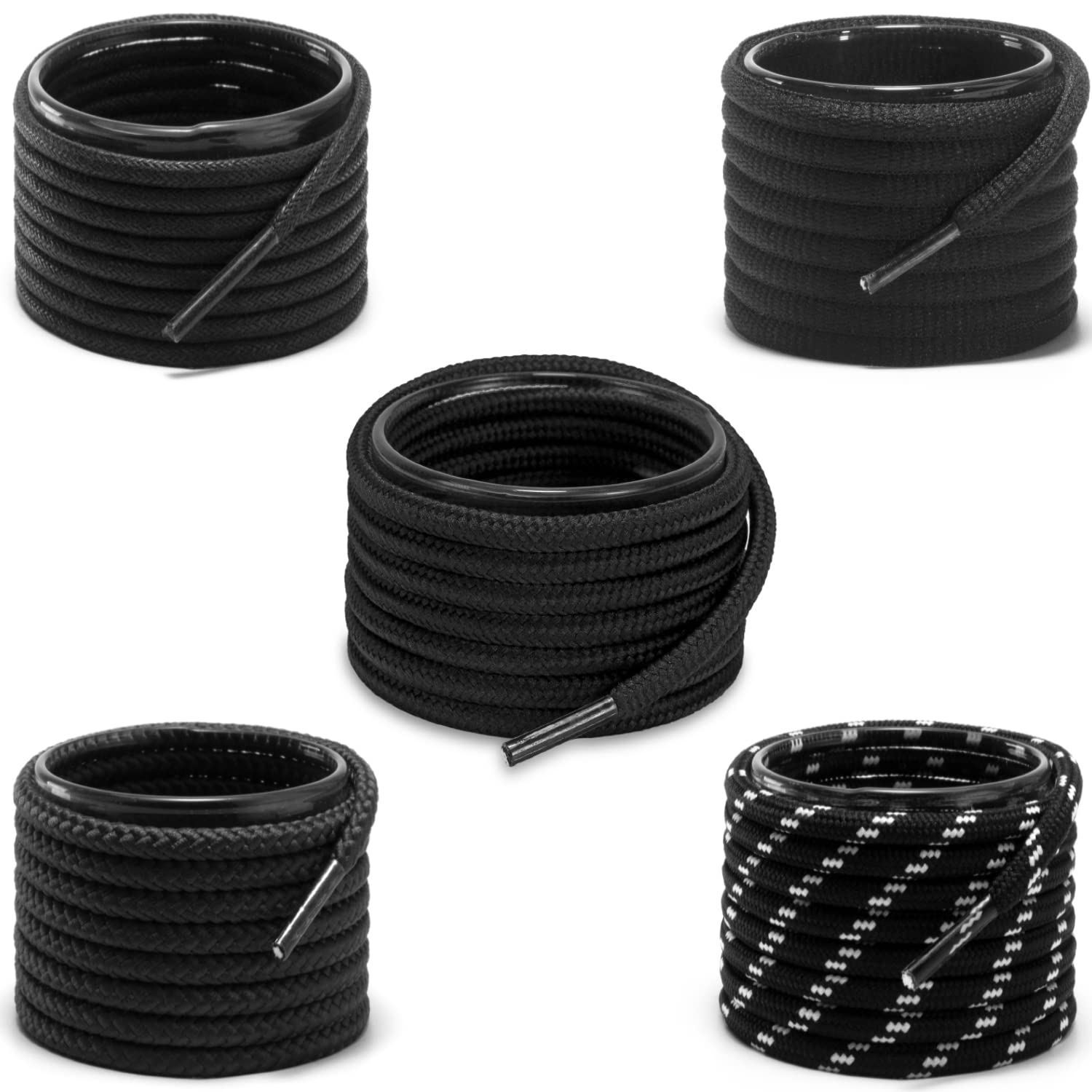 5-Pack Black & White Round Shoelaces for Sneakers, Dress Shoes & Boots - Durable & Stylish Shoe Strings for Everyday Wear, Sports & Casual Outfits