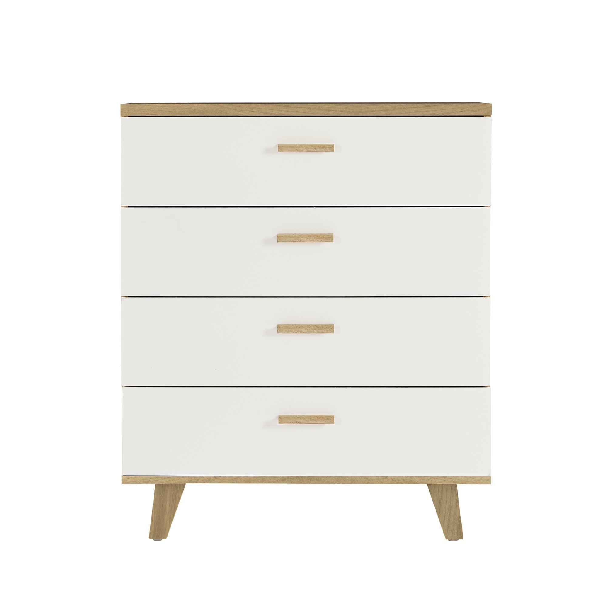 Solid Wood Drawer Dresser Cabinet with Handles - Buffet Sideboard Storage Console Table for Dining Room, Living Room, Kitchen & Hallway - Brown & White Finish | Perfect for Home Organization & Extra Storage Space