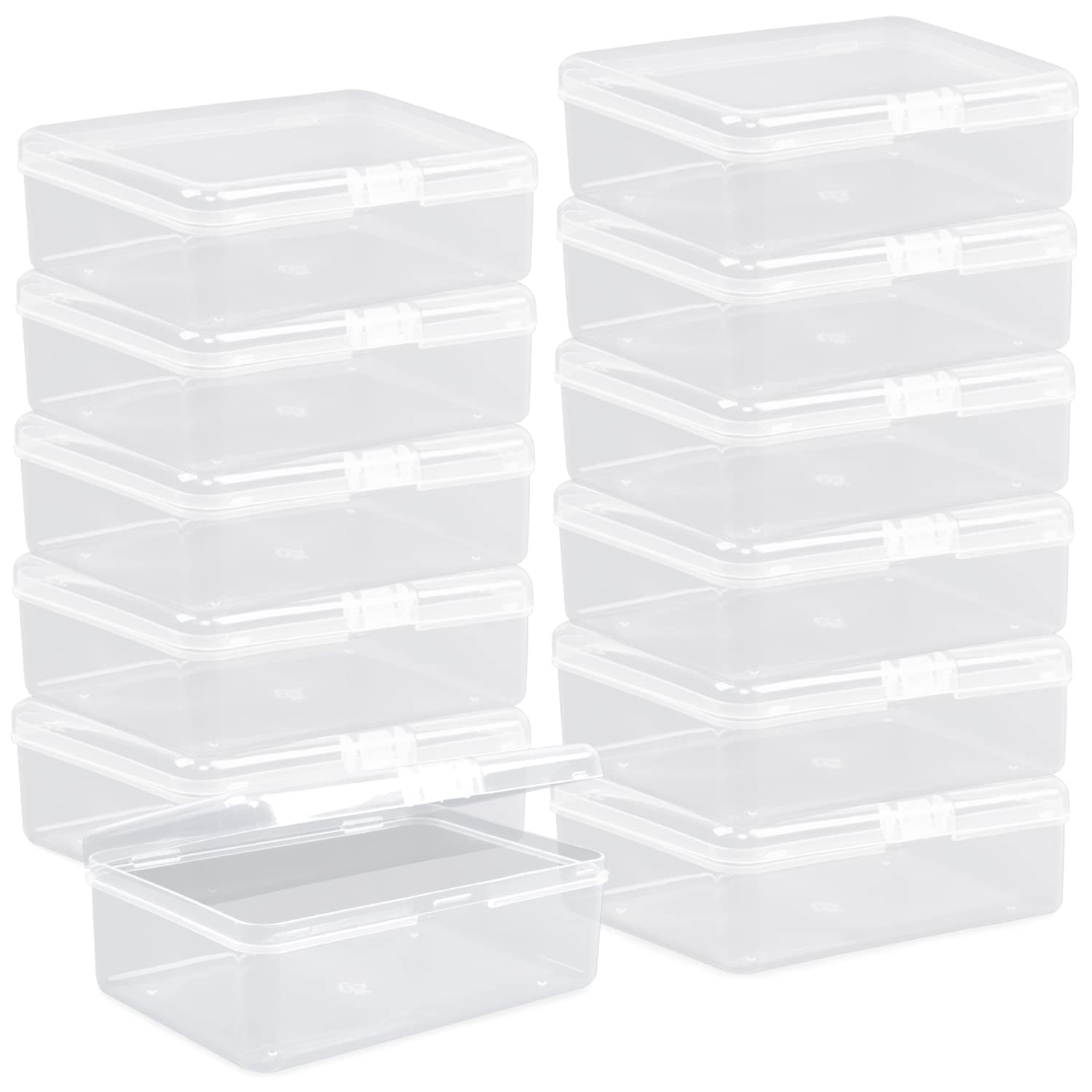 Clear Plastic Beads Storage Containers with Lids - 12 Pack Small Hinged Box for Beads, Pins, Jewelry & Craft Supplies (5x3.4x1.7 Inch) - Perfect for Organizing DIY Crafts, Sewing Accessories & Small Office Items