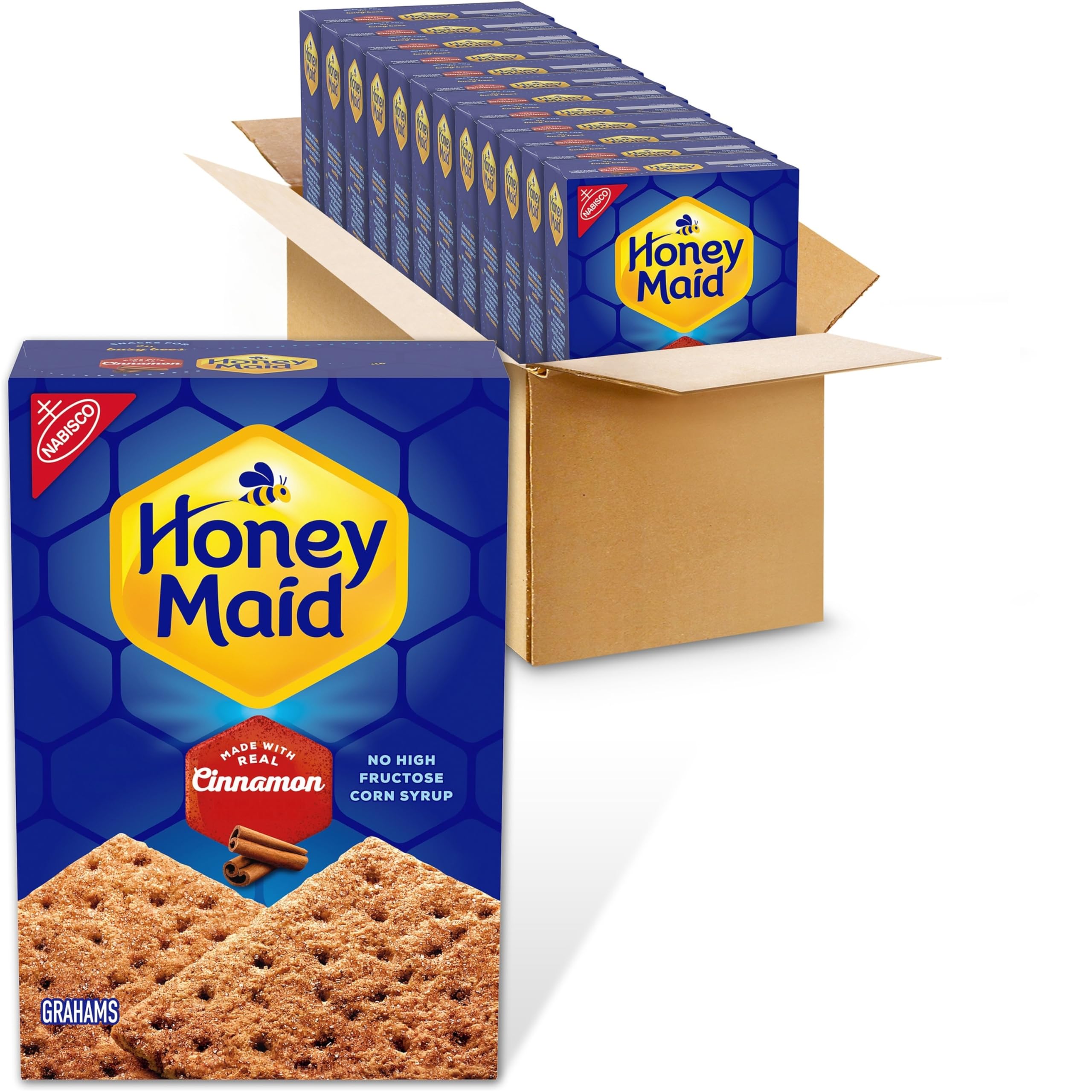 Honey Maid Cinnamon Graham Crackers - 12 Pack (14.4 oz Each) | Bulk Snacks for School Lunch, Office, Parties & Camping | Crunchy Cinnamon Flavored Cookies for Kids & Adults