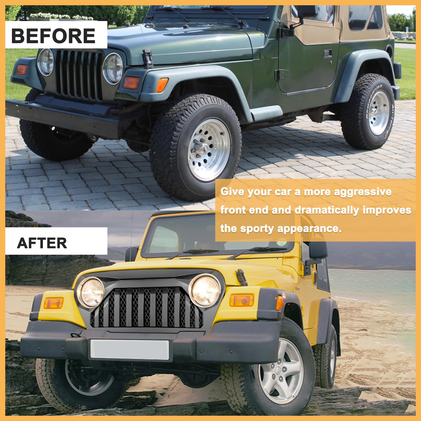 Matte Black Vader Style Grill for Jeep Wrangler TJ & Gladiator (1997-2006) - Heavy Duty Mesh Insert - Off-Road & Street Style Upgrade