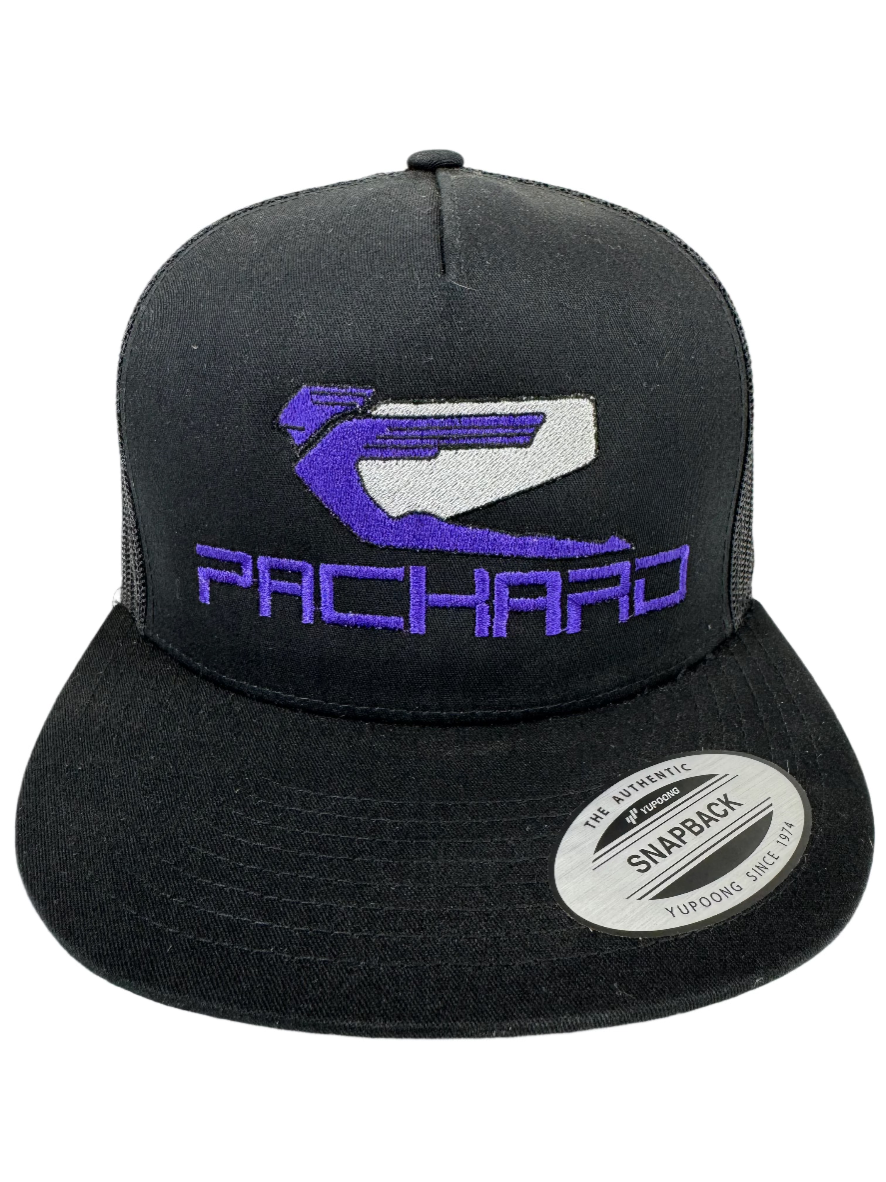 Stylish Embroidered Purple Logo Trucker Hat with Flat Brim - Perfect for Outdoor Activities, Sports Events & Streetwear Fashion