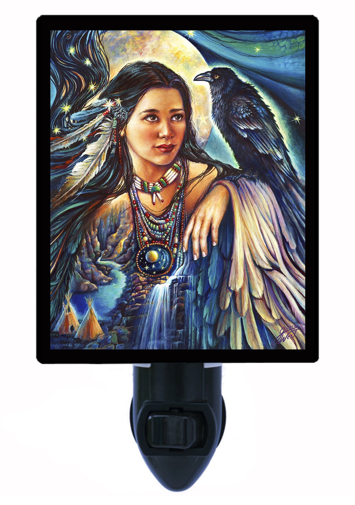 Native American Raven Maiden LED Night Light - Cultural Bedroom Decor for Kids & Adults - Perfect for Nursery, Bedside, Hallway & Home Decor