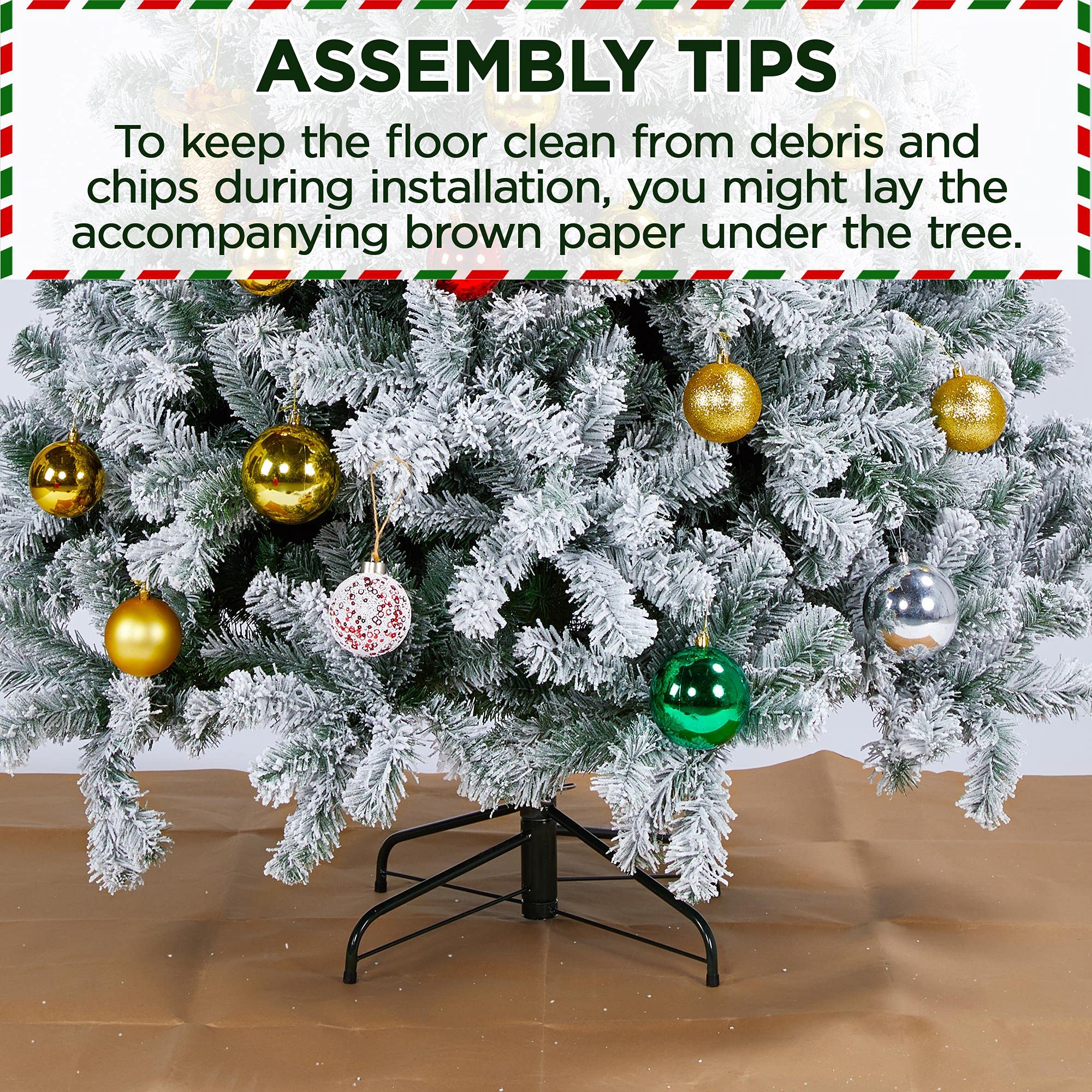 Yaheetech 6ft Pre-lit Snow Flocked Pencil Christmas Tree - Slim Hinged Artificial Fir with 250 Warm White Lights & 814 Snow Tips - Perfect for Small Spaces, Apartments, Office & Holiday Corner Decorations