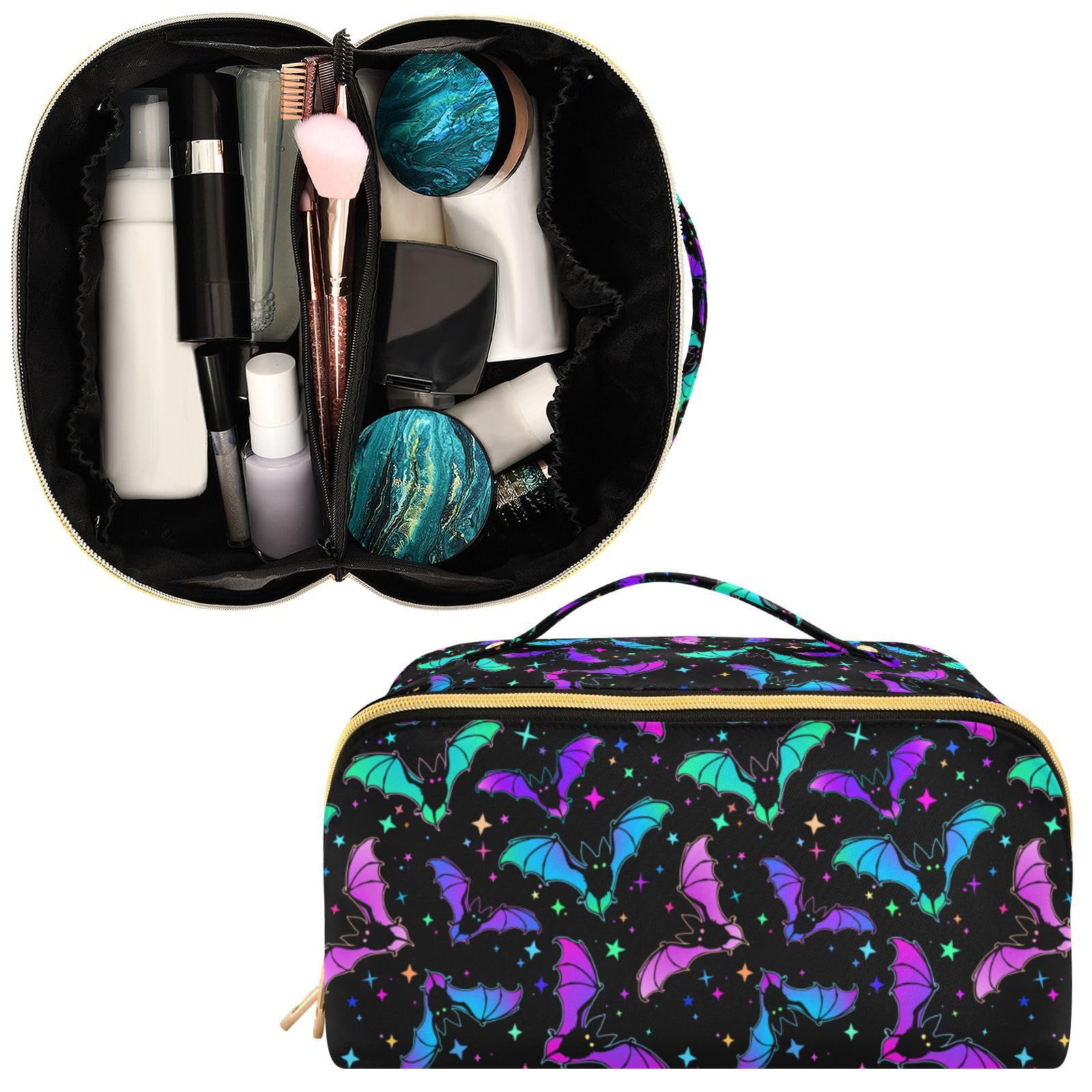 Halloween Luminous Bats Makeup Organizer Bag - Large Capacity Travel Cosmetic Case for Women | Perfect for Travel, Parties & Everyday Use