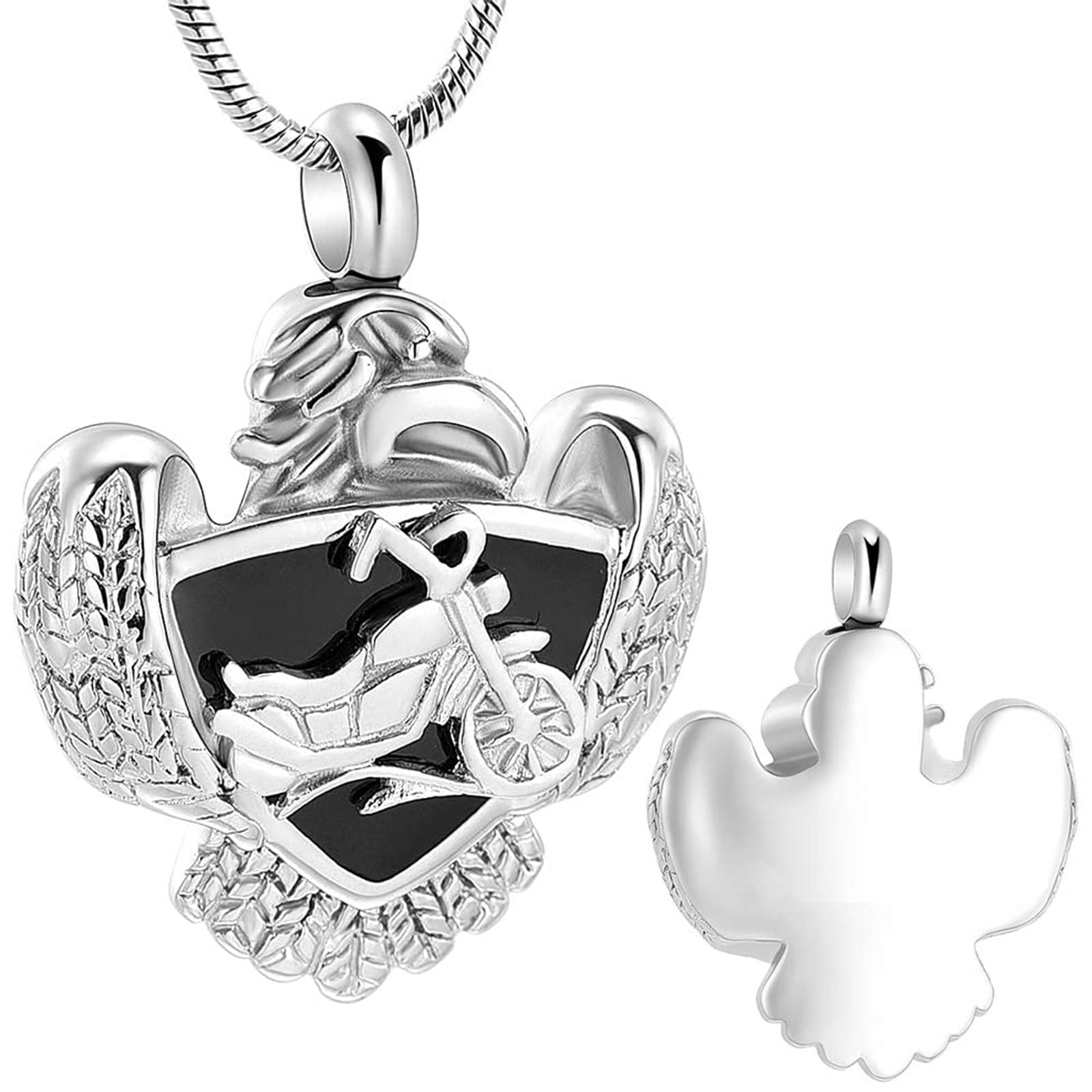 Imrsanl Cremation Jewelry Necklace - Eagle & Motorcycle Memorial Keepsake Pendant for Ashes - Urn Jewelry for Loved Ones - Perfect for Memorial Services, Funeral Remembrance & Everyday Wear