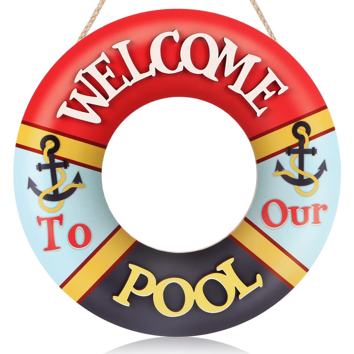 3D Welcome To Our Pool Sign - 12”x12” Rustic Summer Decor for Swimming Pool, Beach & Seaside Party - Outdoor Waterproof Plaque for Backyard, Patio & Garden Decorations