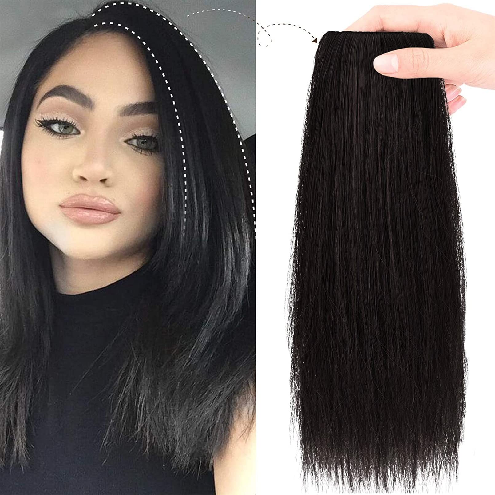 REECHO 12 Inch Clip-in Hair Extensions for Women - Thick Hair Topper for Thin Hair, Adds Volume & Length, Natural Black/Brown Human Hair - Perfect for Daily Wear, Parties & Special Occasions