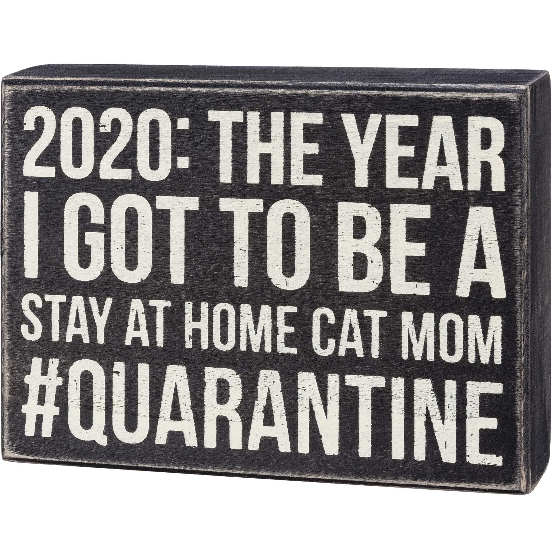 Primitives Box Sign - Stay at Home Cat | Rustic Wooden Home Decor for Cat Lovers | Perfect for Living Room, Bedroom & Pet-Friendly Spaces