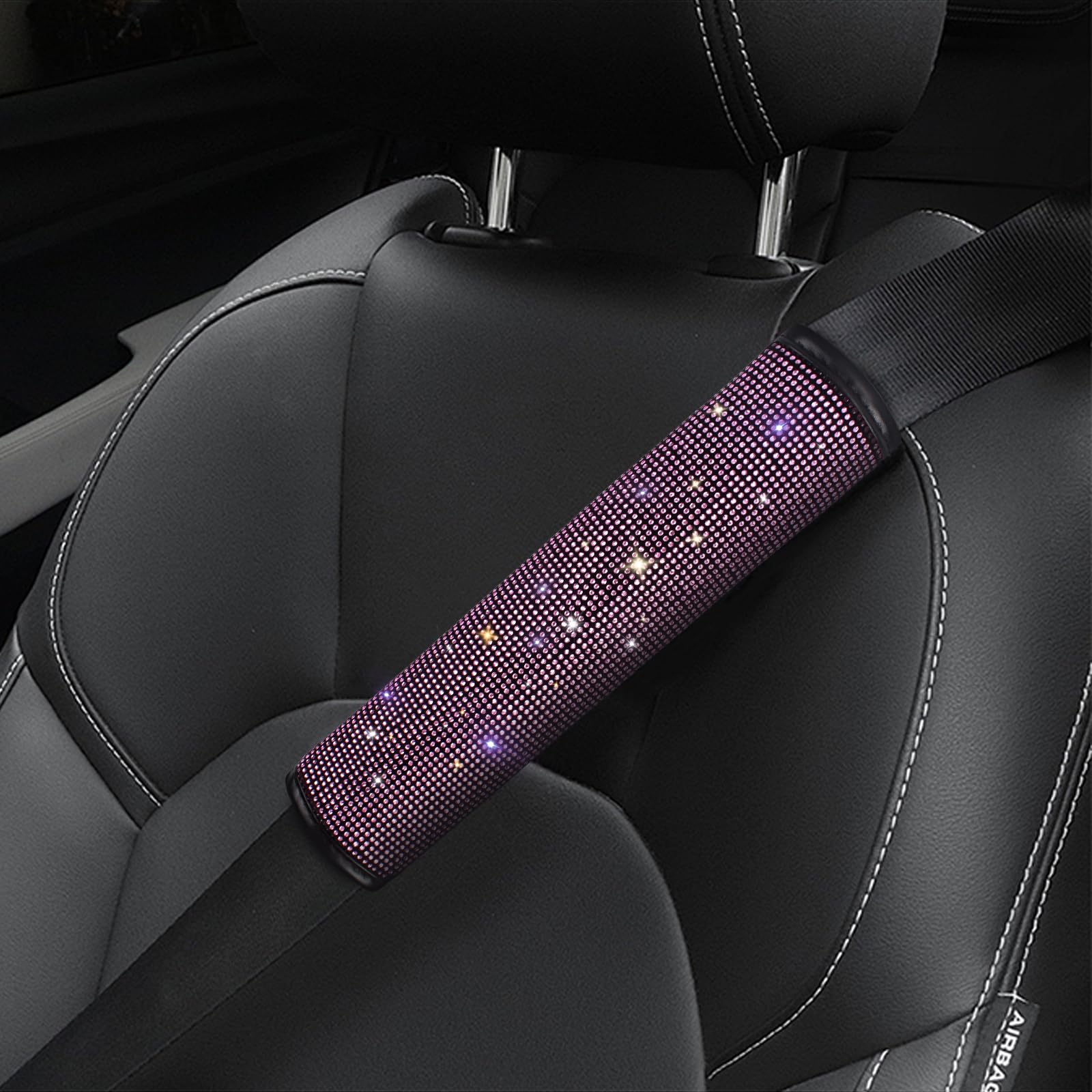 Surpassme 2PC Rhinestone Car Seatbelt Covers - Crystal Embellished Seat Belt Pads for Shoulder & Neck Comfort | Universal Fit for Car, SUV, Truck (Pink) | Perfect for Long Drives & Road Trips