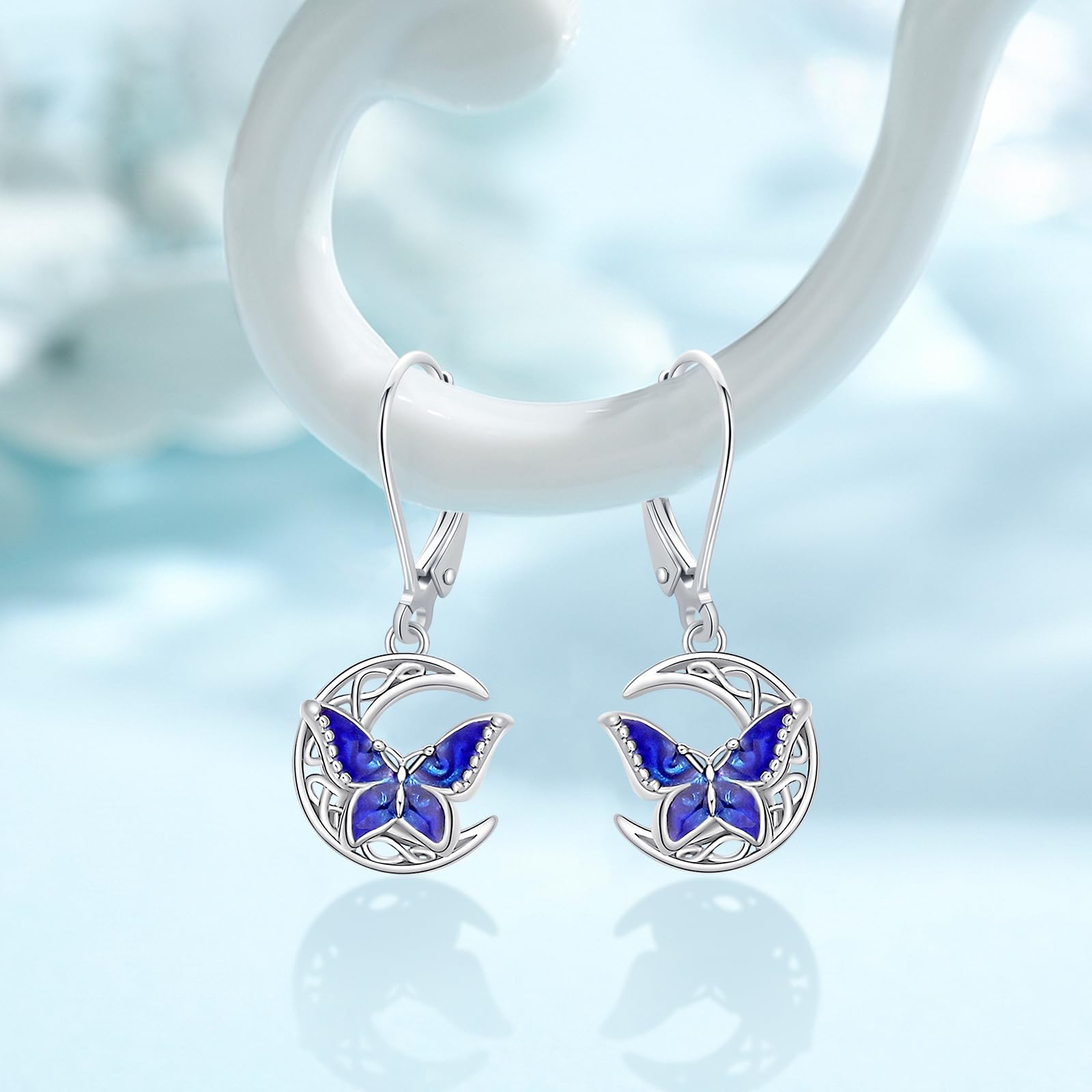 925 Sterling Silver Hypoallergenic Moonstone Dangle Earrings - Dragonfly, Butterfly, Hummingbird, Bee & Bat Leverback Designs | Animal Jewelry Gifts for Women | Perfect for Birthdays, Anniversaries & Everyday Wear