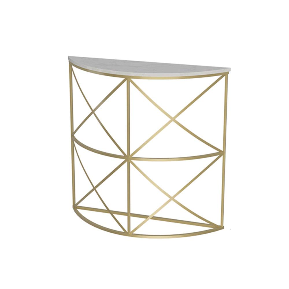 Modern Half Moon Metal & Marble Accent Table - 31