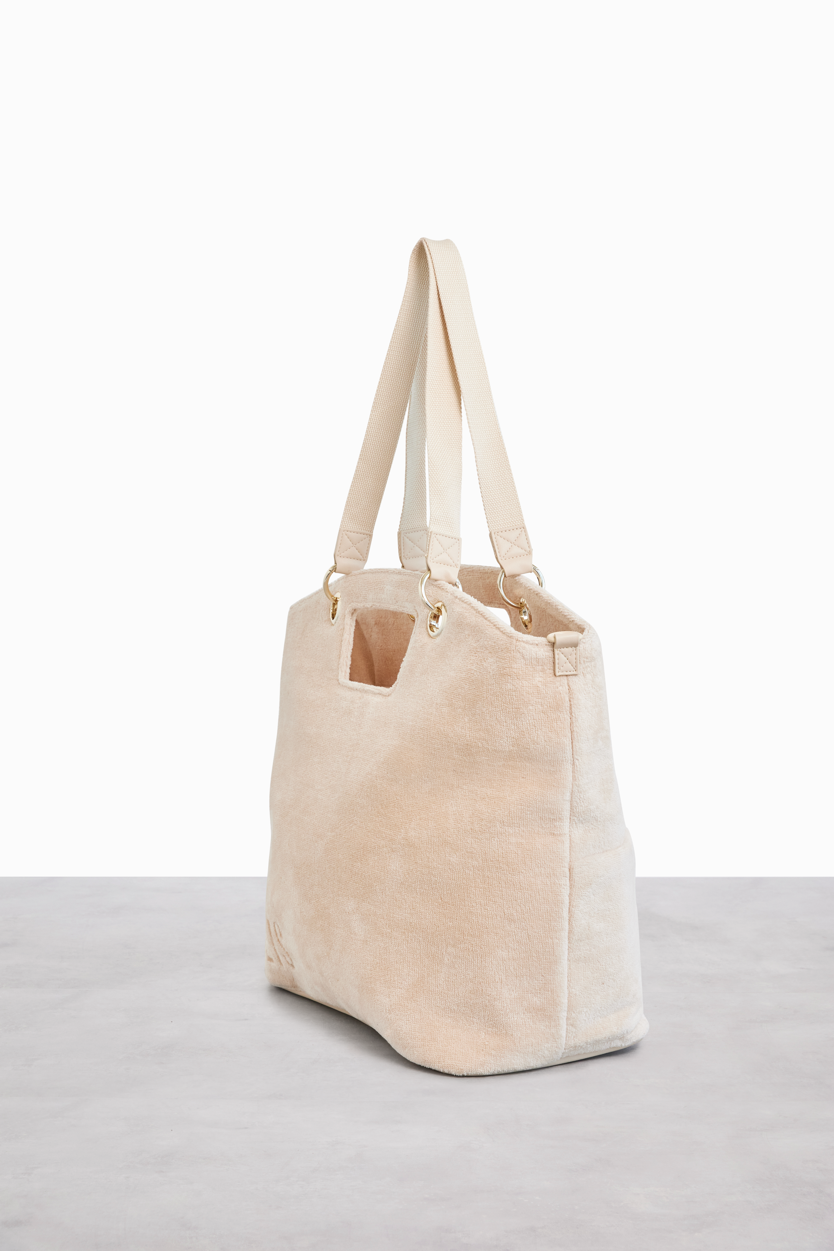 Beige Terry Tote Bag - Soft Cotton Canvas Beach Tote for Women - Perfect for Shopping, Travel & Everyday Use