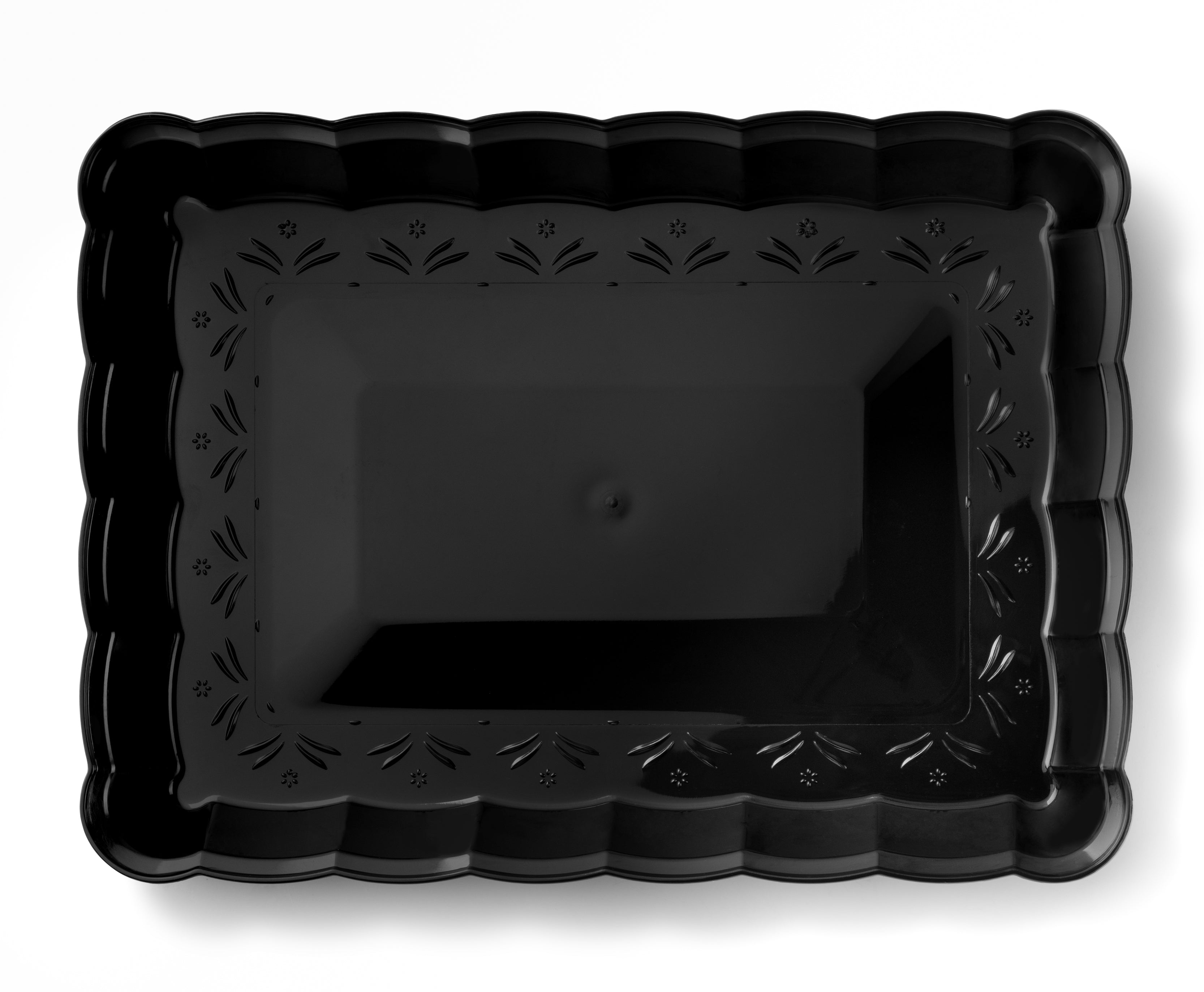 Scalloped Black Rectangular Serving Tray Set of 4 - Elegant Appetizer Platter for Parties, Dining, and Home Decor