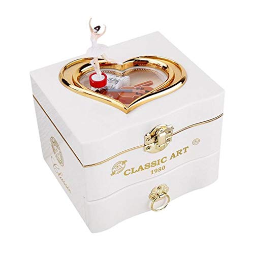 Heart-Shaped Hand-Crank Musical Jewelry Box with Dancing Ballerina - Carousel Music Mechanism - Perfect Valentine's Day Gift for Her (Color: Blue) - Romantic Home Décor & Jewelry Storage