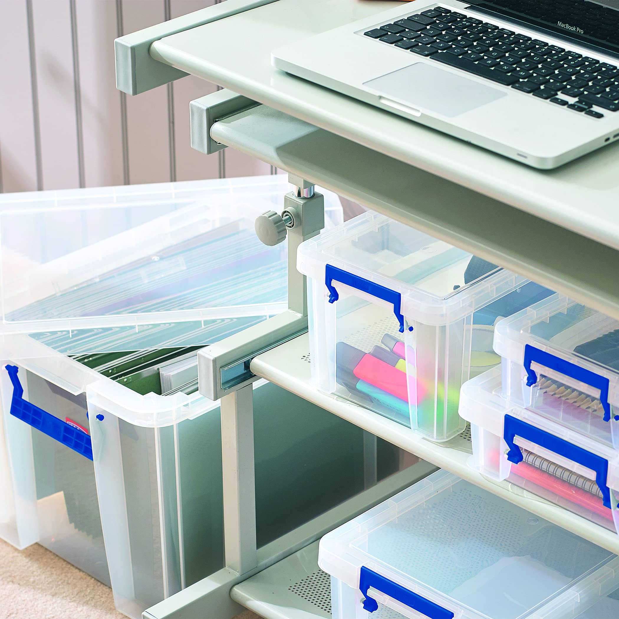 Bankers Box ProStore 10L Plastic Storage Container with Lid - 15.5 x 39.5 x 25.5 cm - Durable Stackable Organizer for Office Files, Home Organization & Document Storage