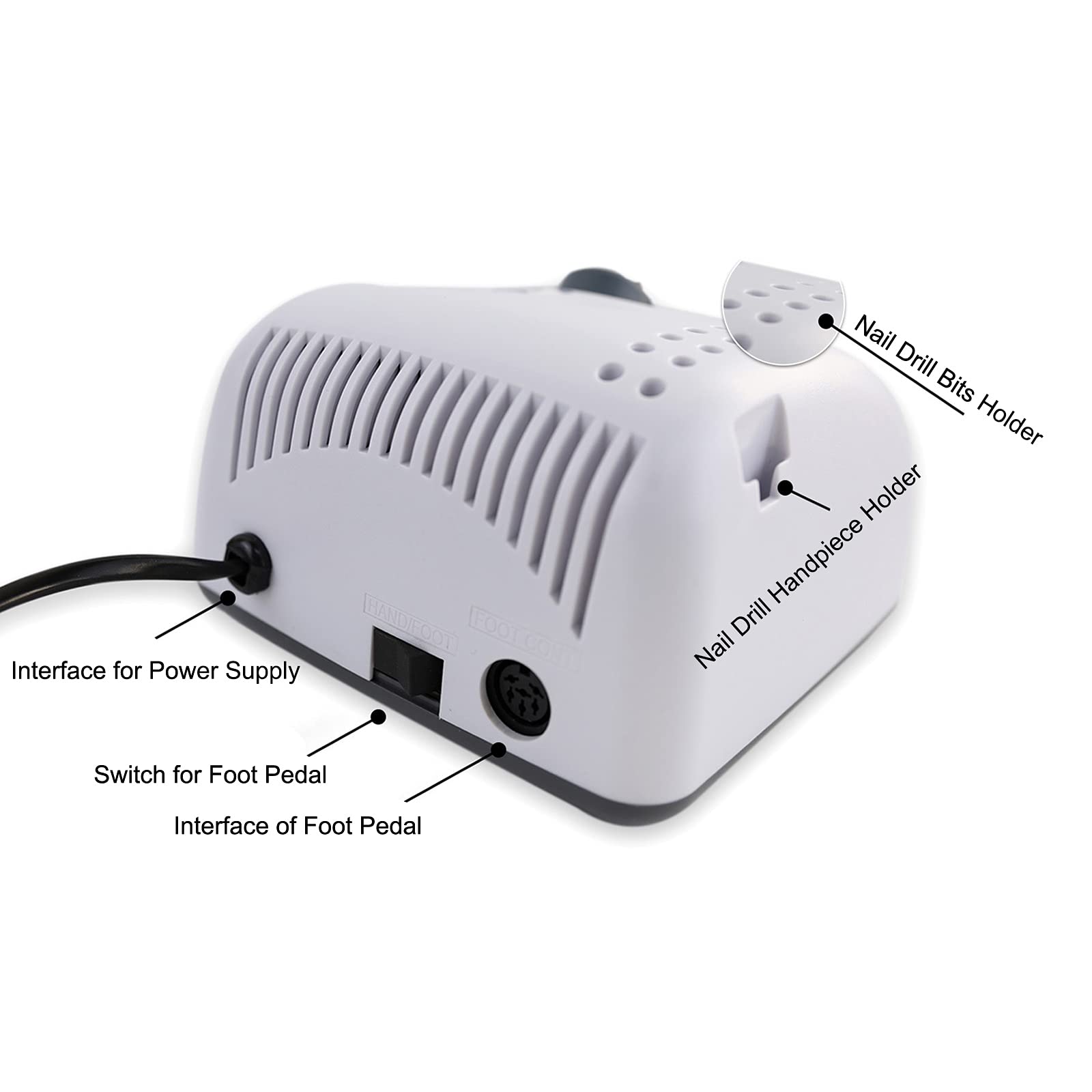 Professional 35000RPM Electric Nail Drill Machine with Foot Pedal & Nail Pen Holder - High Speed Nail File for Acrylic Nails, Manicure, Grinding, Polishing & Cuticle Removal (White, EU Plug) - Perfect for Salon Professionals & Home Nail Care