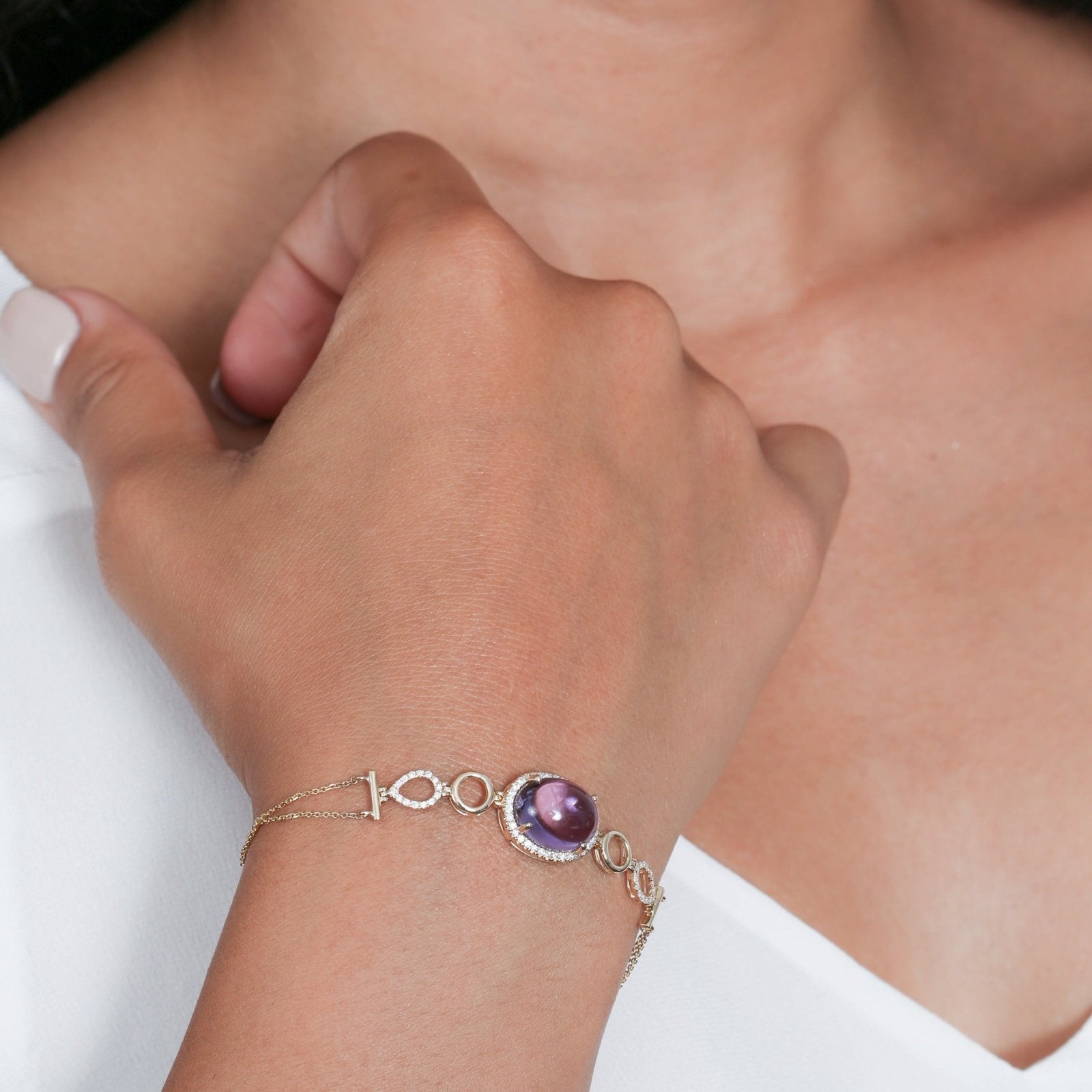 14k Yellow Gold Amethyst & Diamond Infinity Heirloom Bracelet for Women | Elegant Jewelry Gift for Anniversary, Birthday & Special Occasions