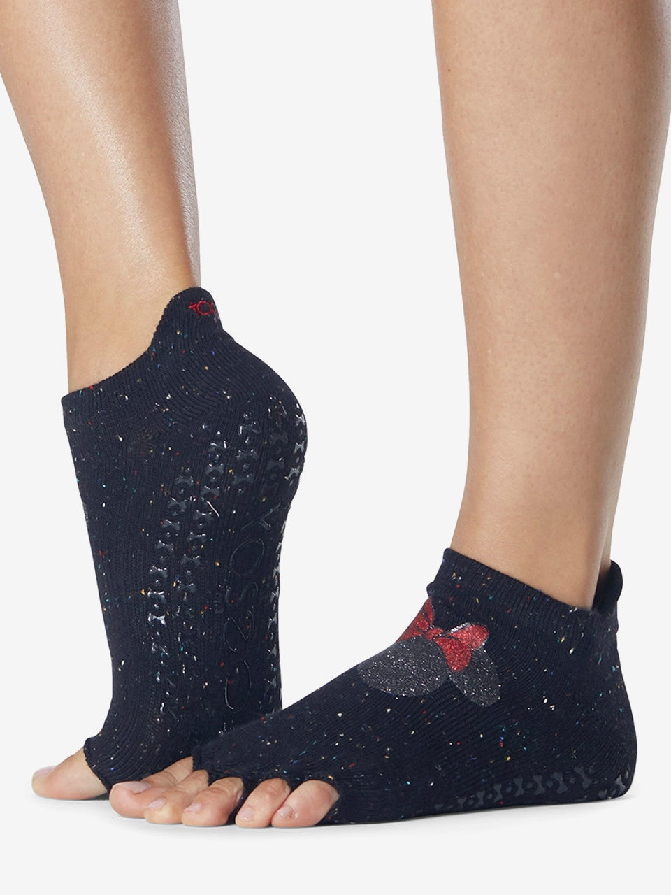 ToeSox Half Toe Low Rise Non-Slip Grip Socks - Confetti Minnie Print - Yoga, Pilates & Barre Workout Socks for Women
