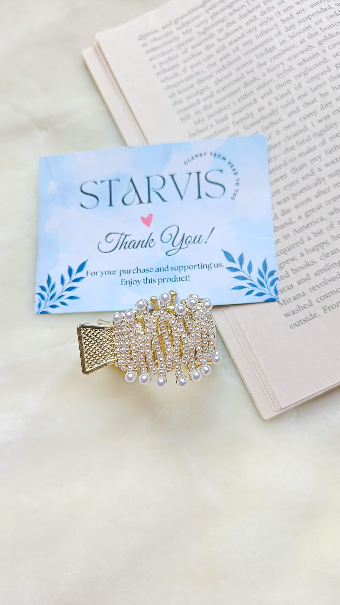Elegant Starvis Pearl Hair Clip for Women - Vintage Metal Zig Zag Ponytail Claw with Butterfly & Stone Accents - Perfect for Weddings, Parties & Everyday Styling