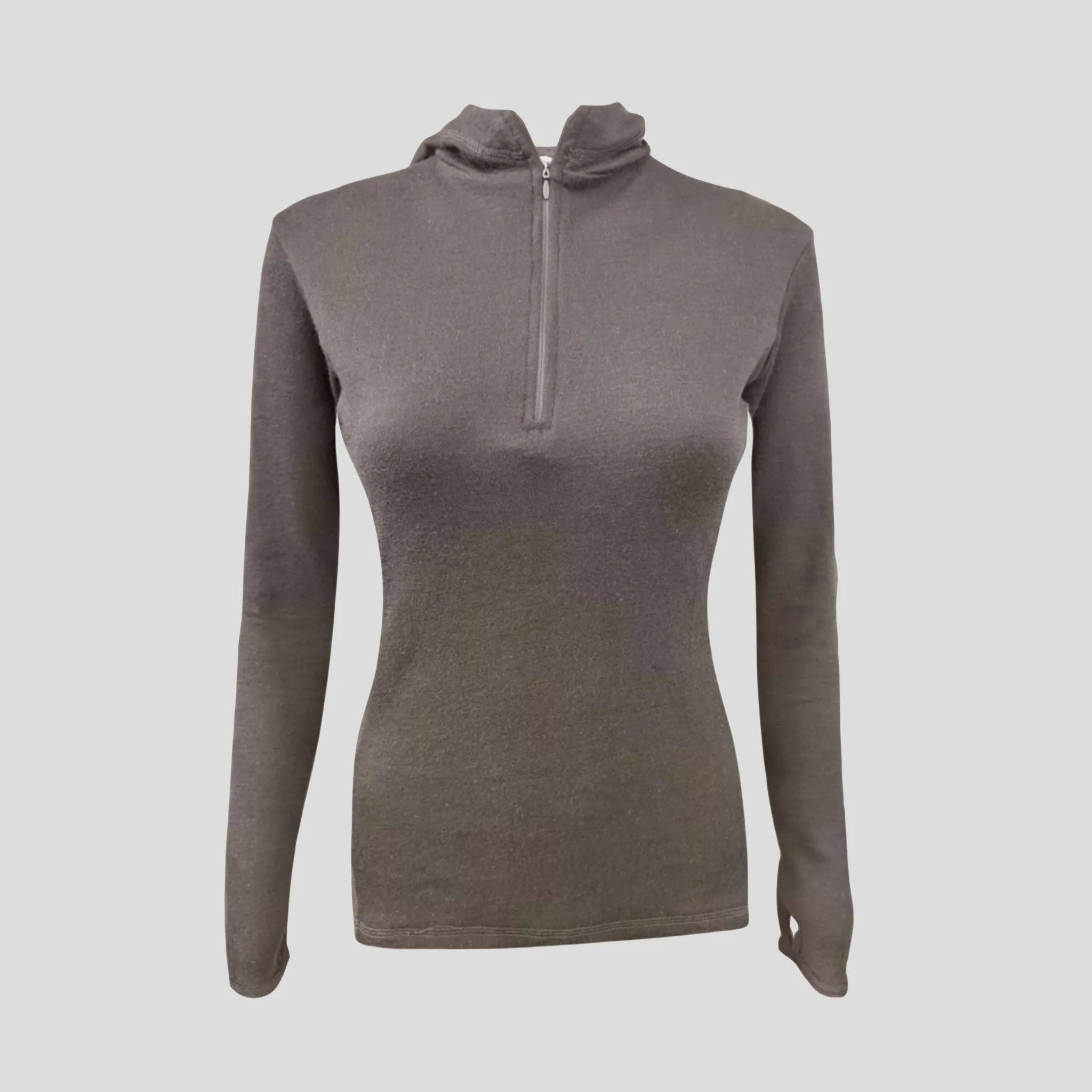 Women's Lightweight Alpaca Wool Hoodie - 300 GSM Half Zip Pullover for Outdoor Hiking & Casual Wear
