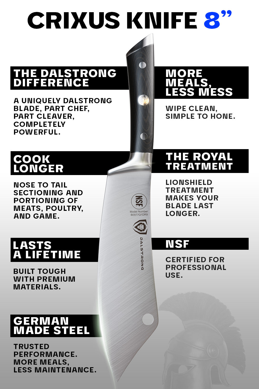 Dalstrong Gladiator Series Crixus 8-Inch Cleaver Hybrid & Chef's Knife - High Carbon German Steel - Professional Kitchen Knife for Meat, Vegetables & Food Prep
