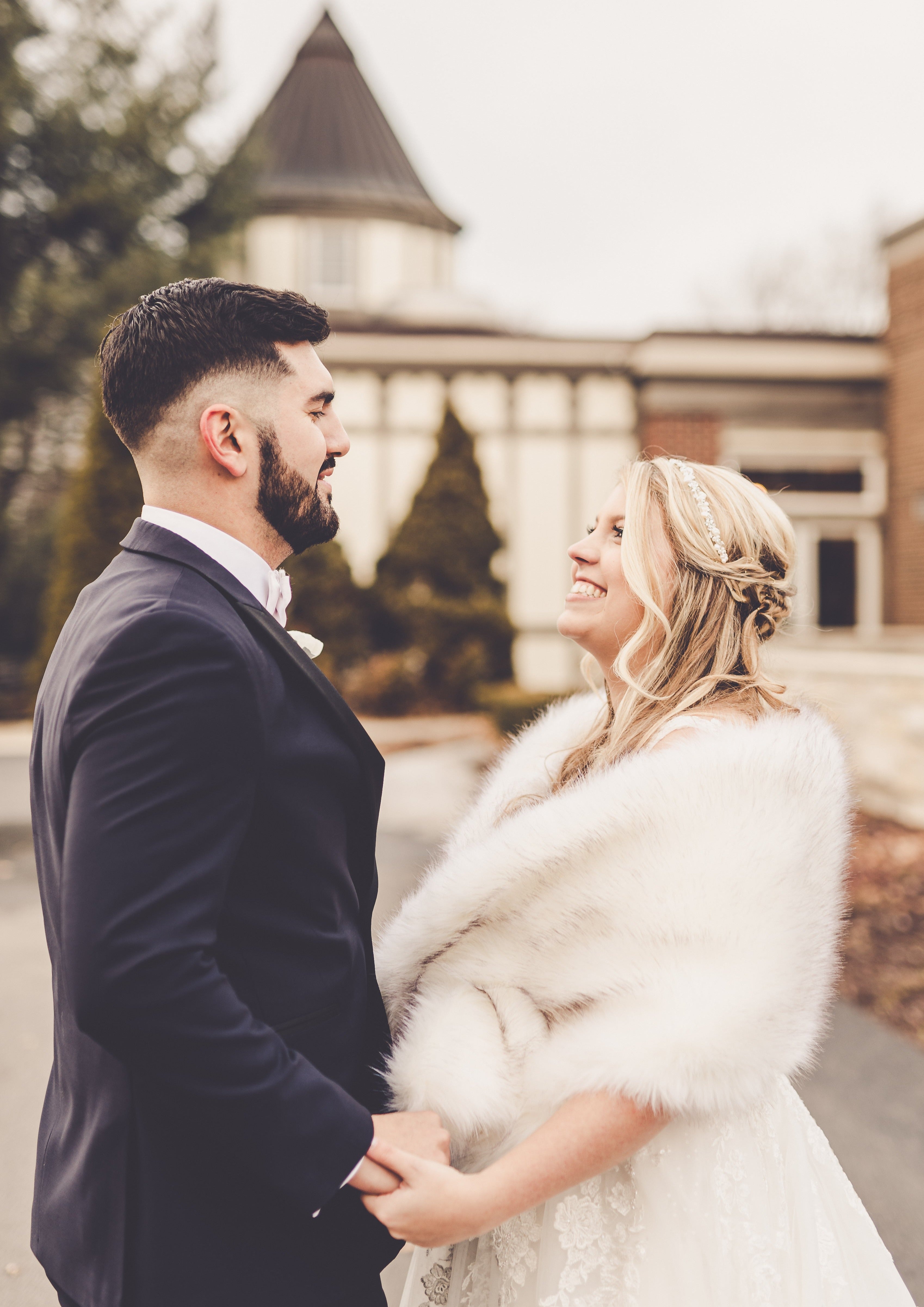 Ivory and Black Bridal Fur Shawl - Elegant Wedding Wrap for Bride (Lilian Wht03) | Perfect for Winter Weddings, Bridal Portraits & Formal Events